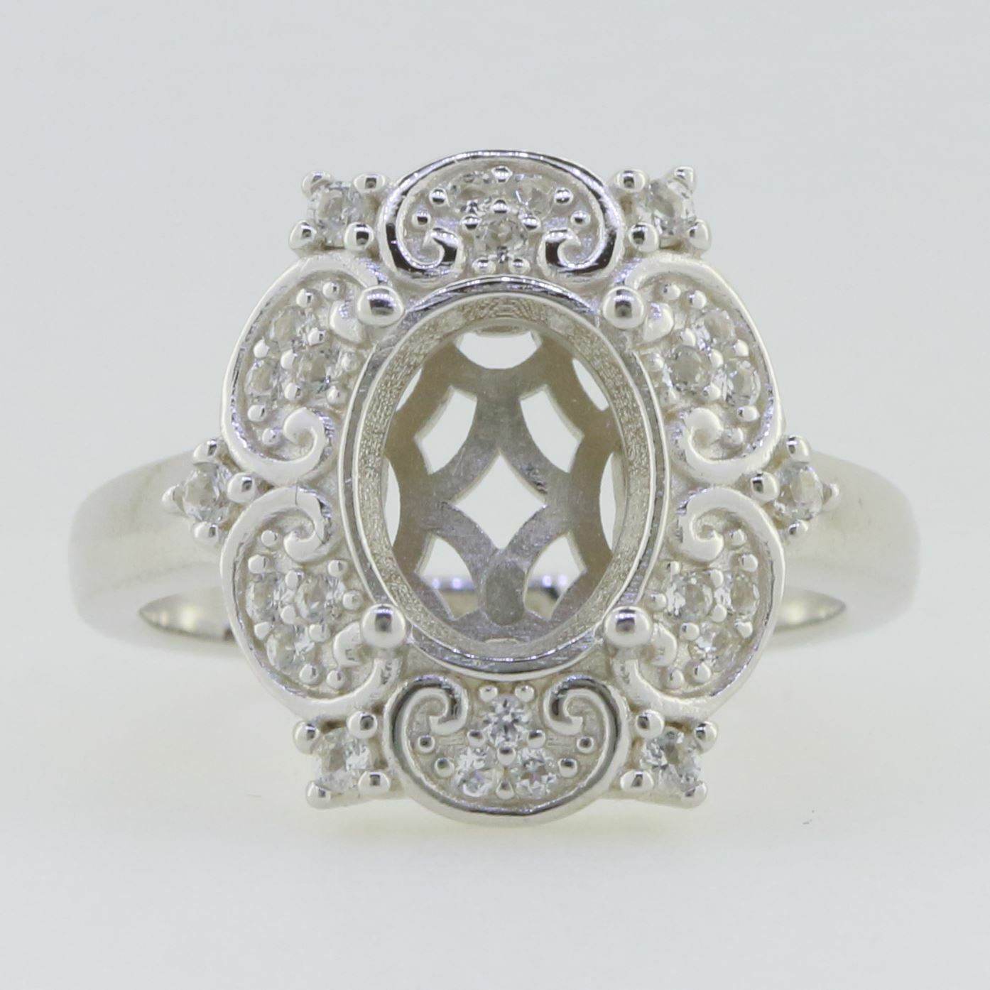 10K Gold 10K or 14K Gold Semi Mount Ring Setting Oval OV 10x8mm Halo Art Nouveau Style Moissanite Accent Syzjewelry