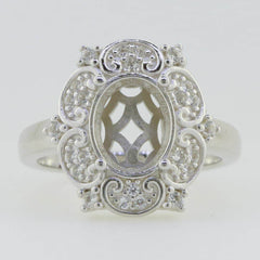 10K Gold 10K or 14K Gold Semi Mount Ring Setting Oval OV 10x8mm Halo Art Nouveau Style Moissanite Accent Syzjewelry