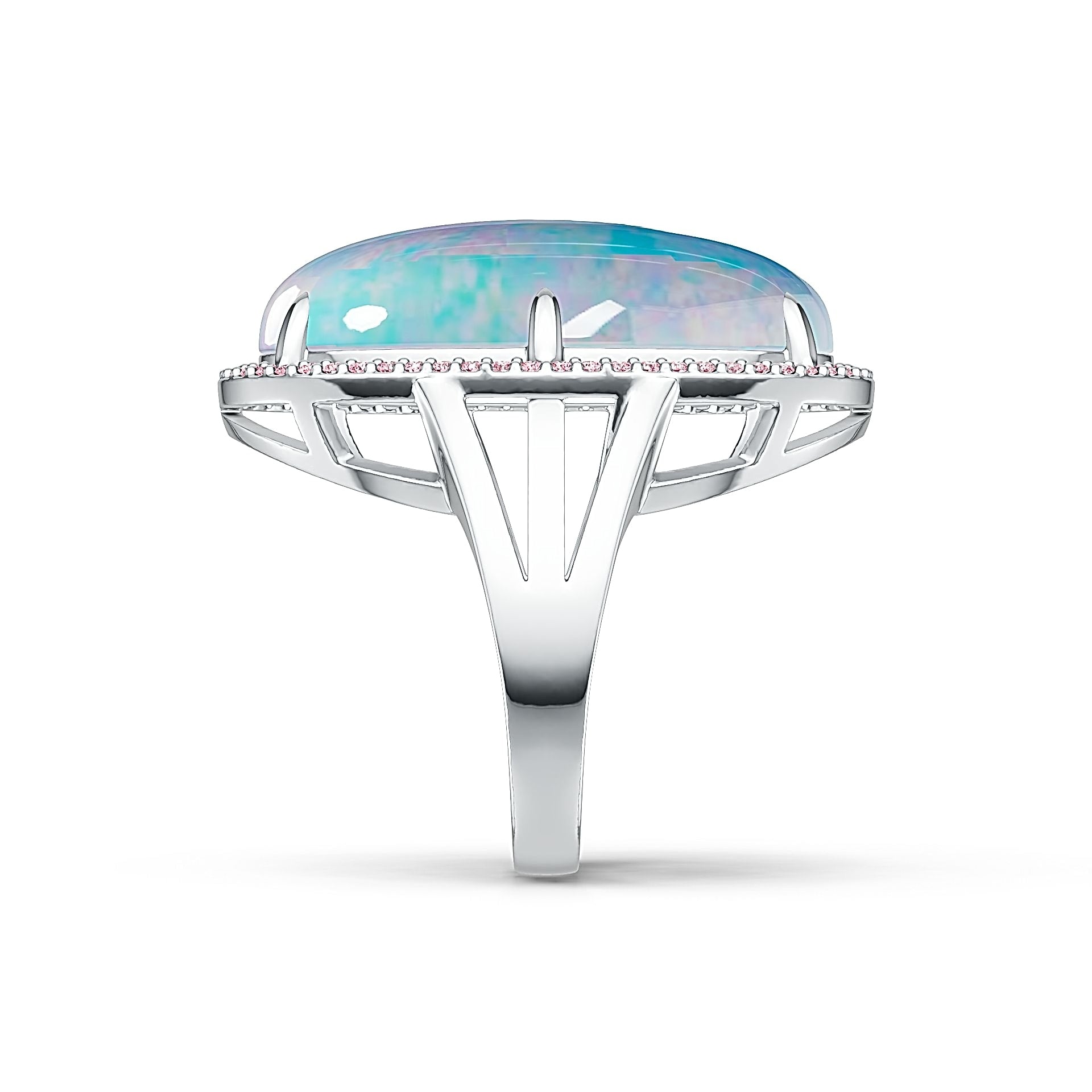 Sterling Silver Semi Mount Ring Setting Cabochon OV 25x16mm Halo White Topaz Syzjewelry