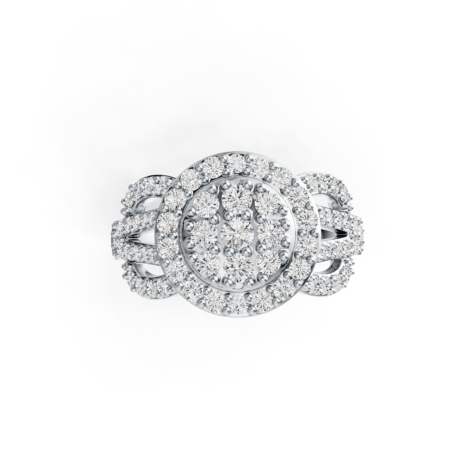 10K Gold Ring with White Topaz or Moissanite Round Cluster Halo Moissanite Accent DHJ