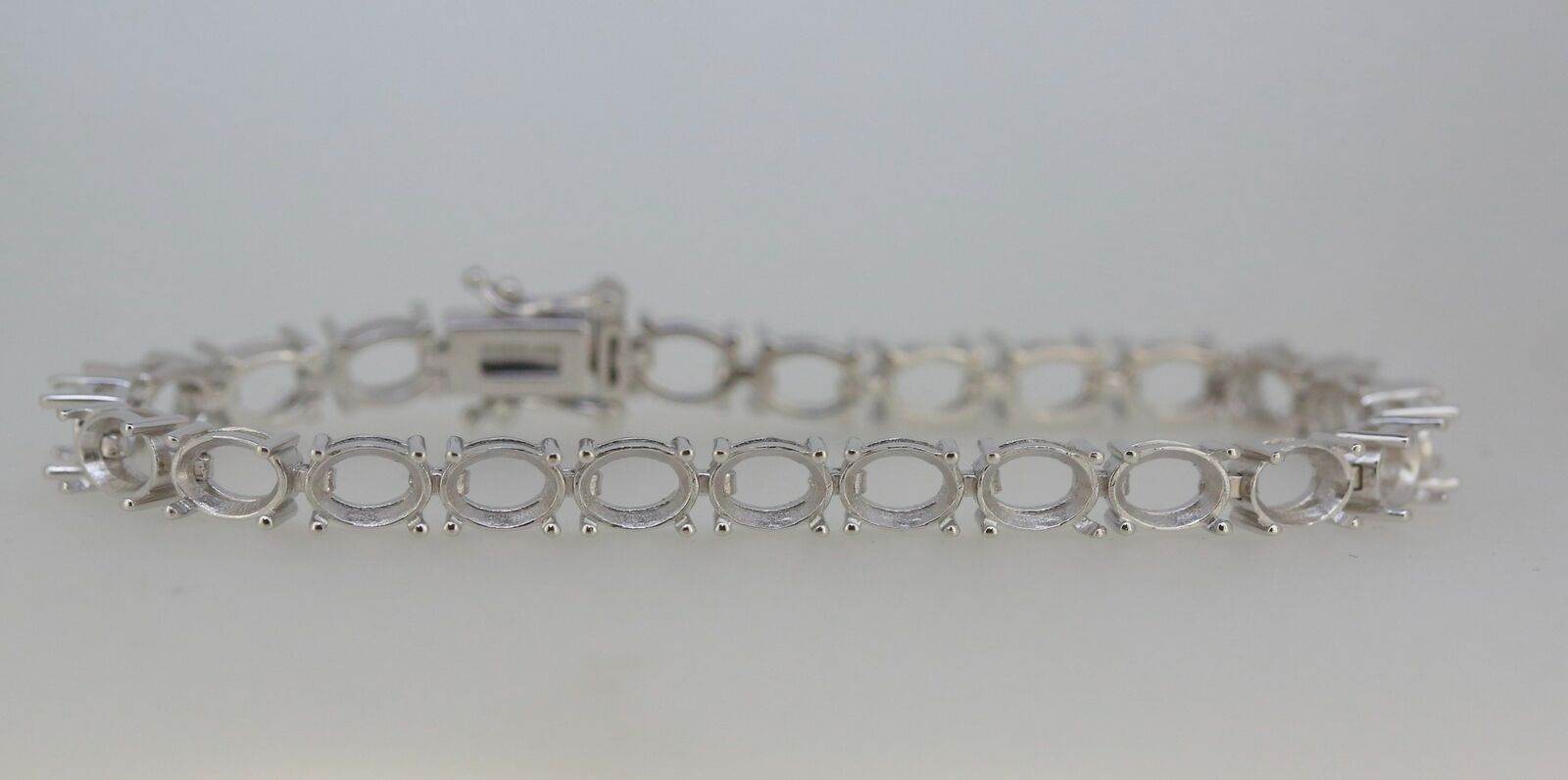 Platinum Semi Mount Tennis Bracelet Setting OV 6x4mm Cabochon Syzjewelry