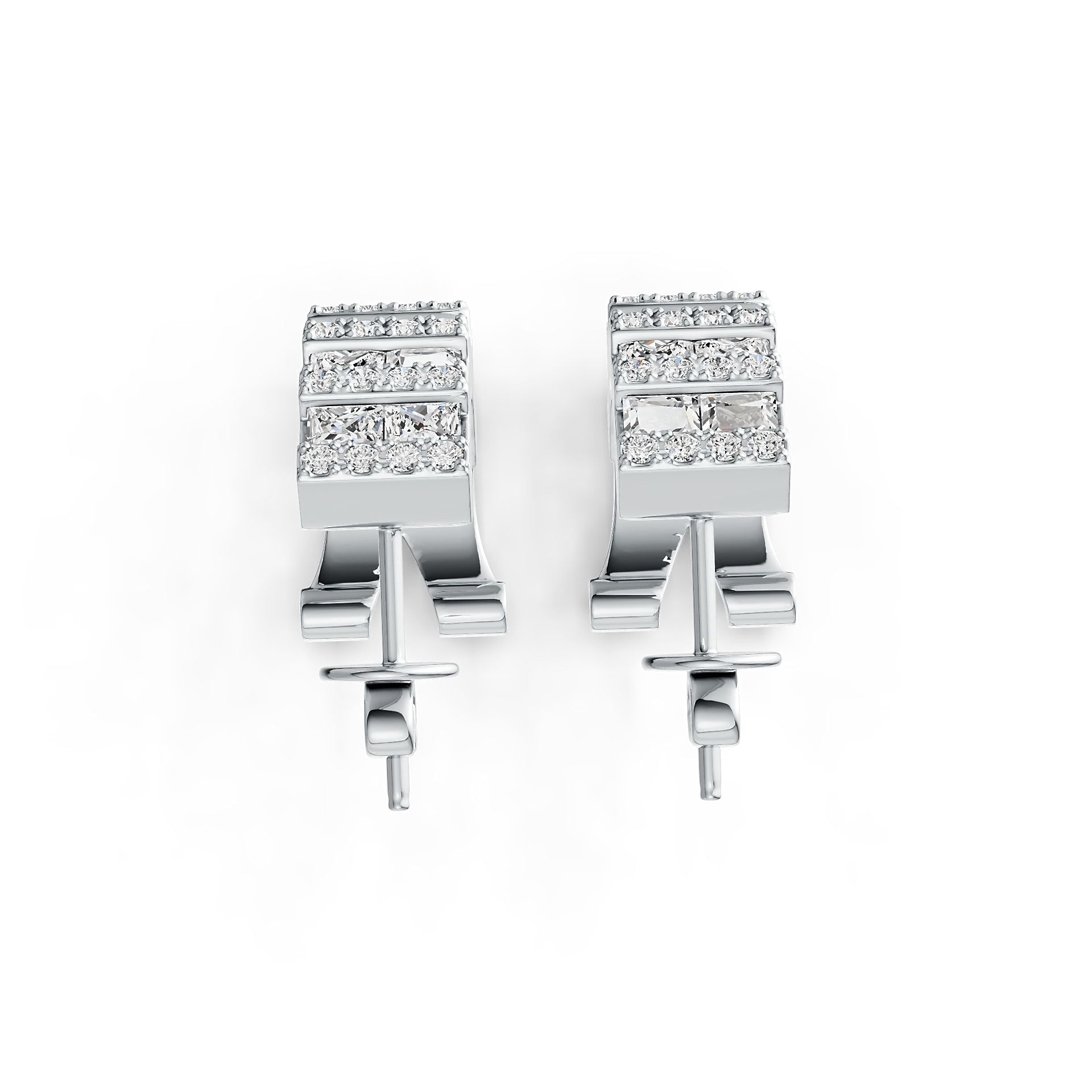 10K Gold Semi Mount Earrings Setting Princess SQ 3X3mm Moissanite Accent DHJ