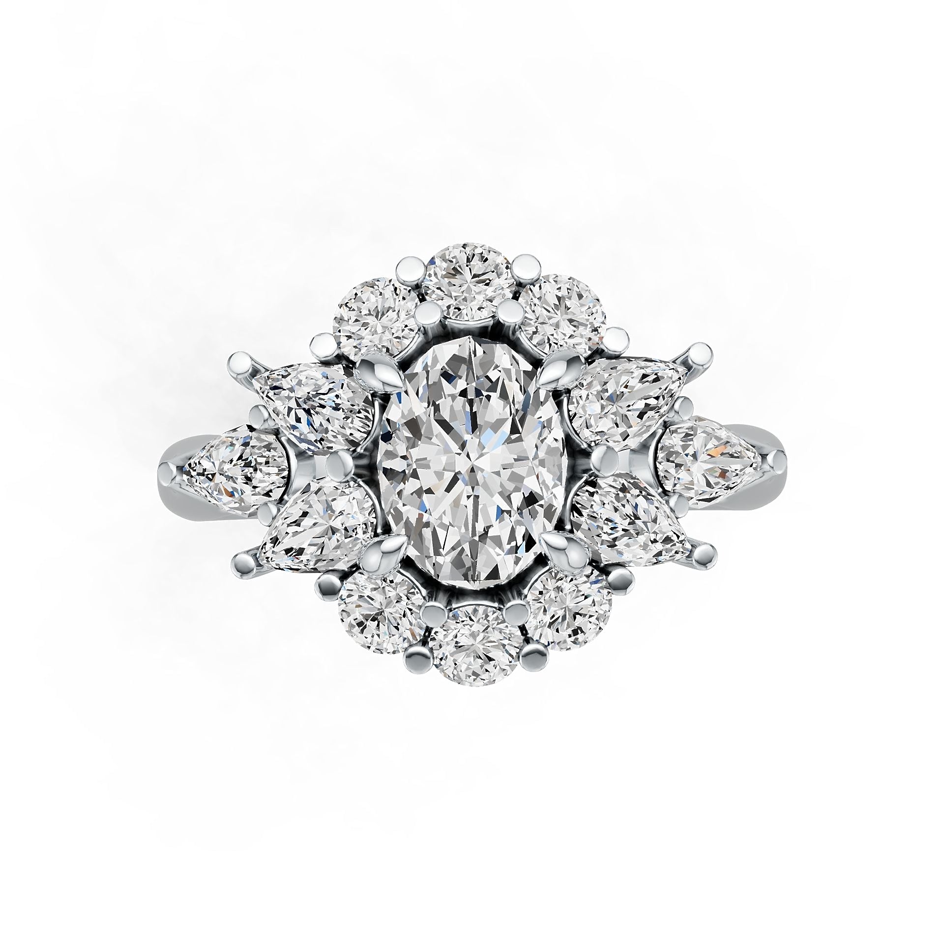 18K Gold Semi Mount Ring Setting Oval OV 8X6mm PE 5X3mm Diamond Accent DHJ