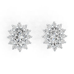 14K Gold Semi Mount Earrings Setting Oval OV 7X5mm Halo Stud Diamond Accent DHJ