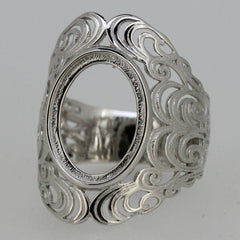 18K Gold Semi Mount Ring Setting Oval OV 15x11mm Cabochon Filigree Syzjewelry
