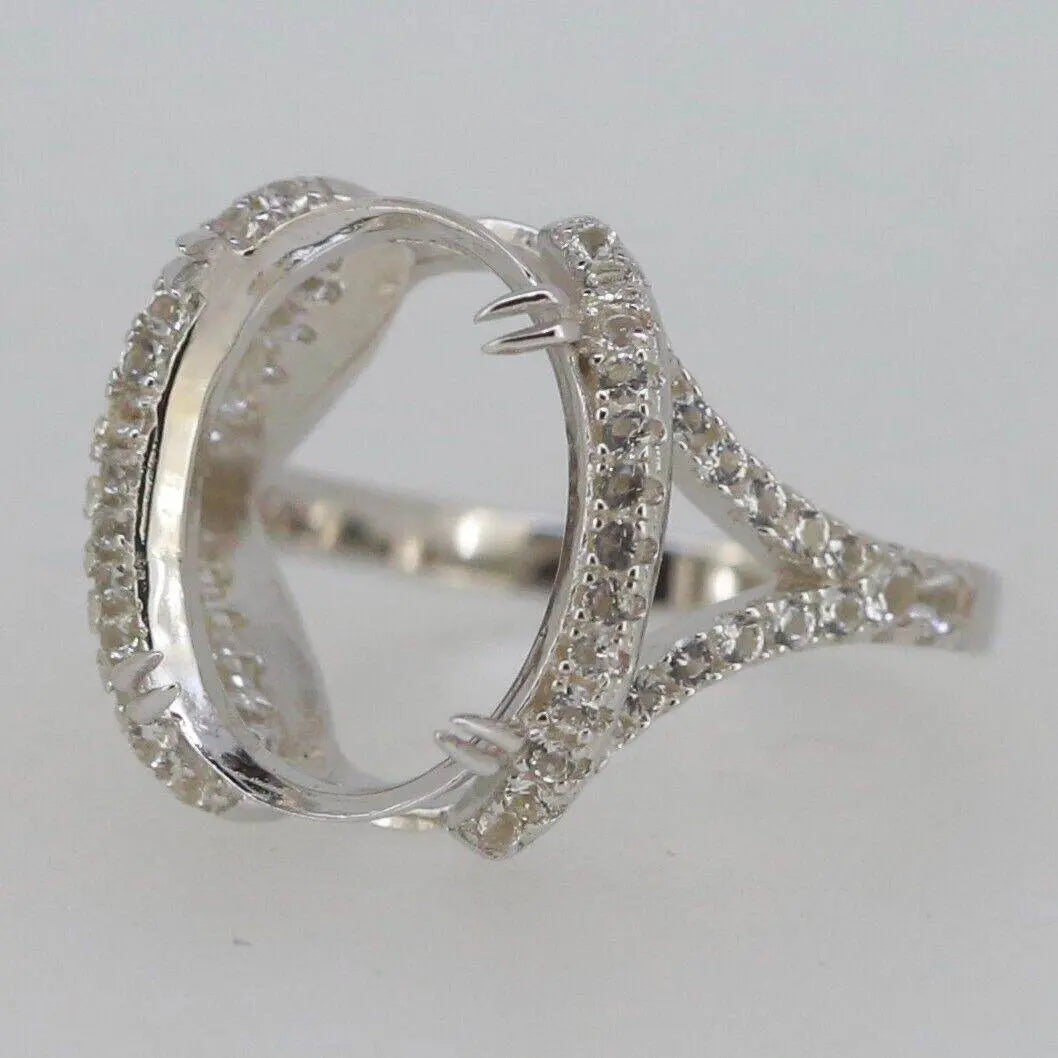 14K Gold Semi Mount Ring Setting Oval OV 16X12mm with White Topaz Diamond Accent DHJ