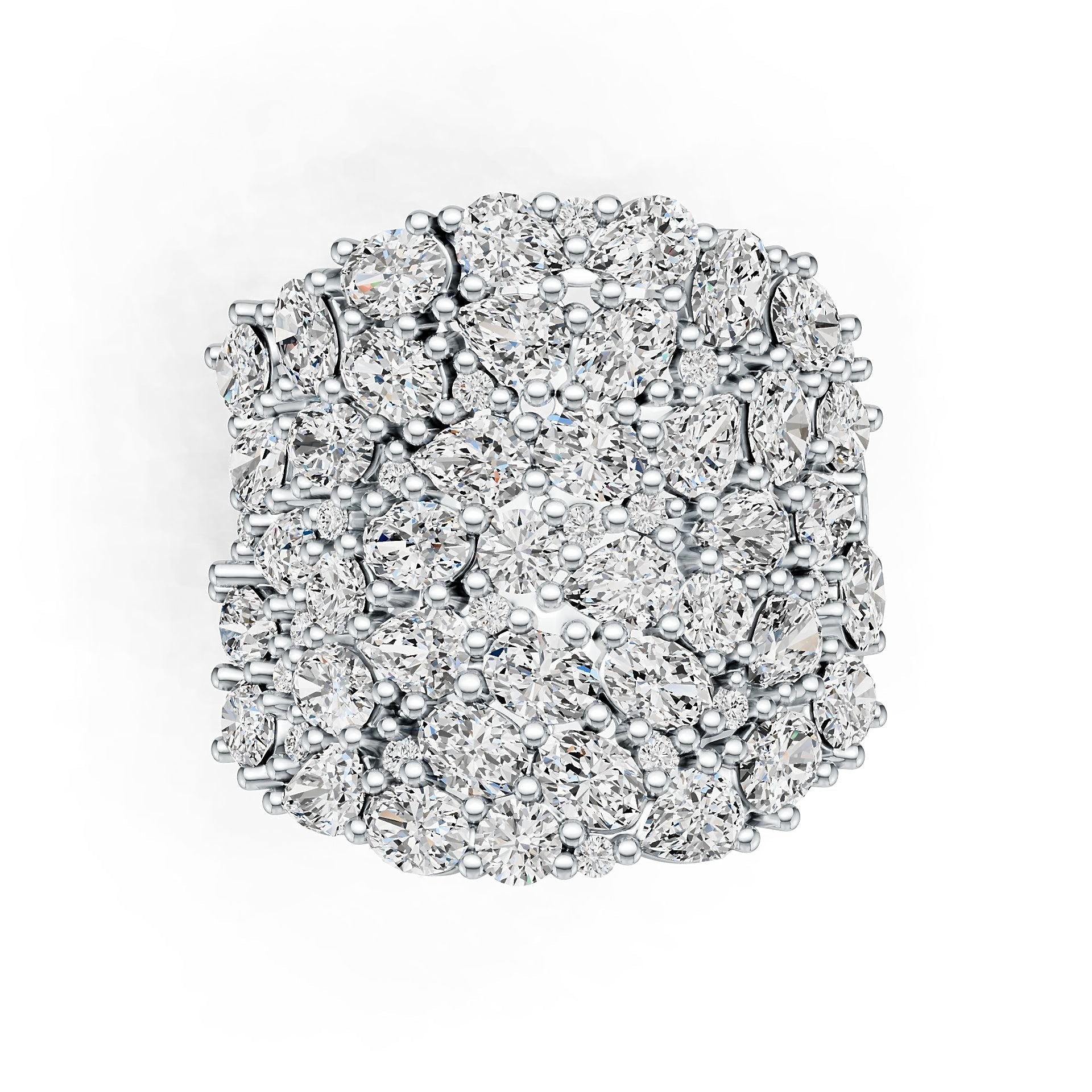 Platinum Cluster Cocktail Ring with or Moissanite Diamond Accent DHJ