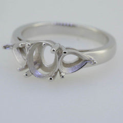 10K Gold Semi Mount Ring Setting Oval OV 8x6mm PE 7x5mm 3 Stones Syzjewelry