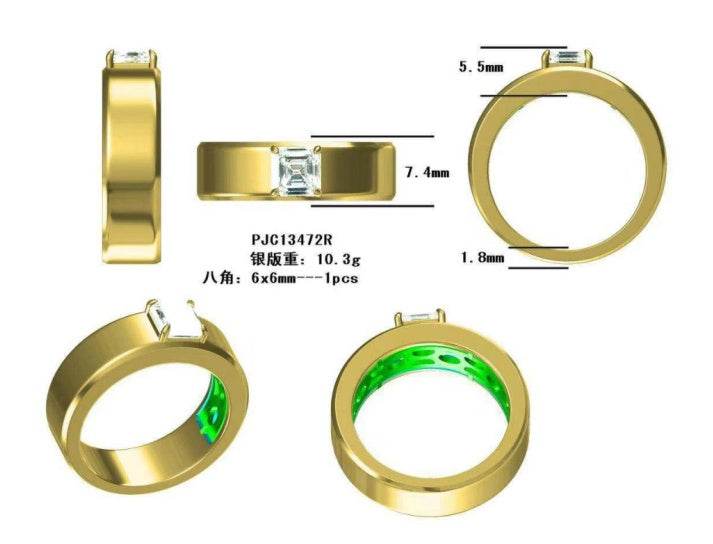 Men's 14K Gold Semi Mount Ring Setting Emerald OCT 6X6mm DHJ