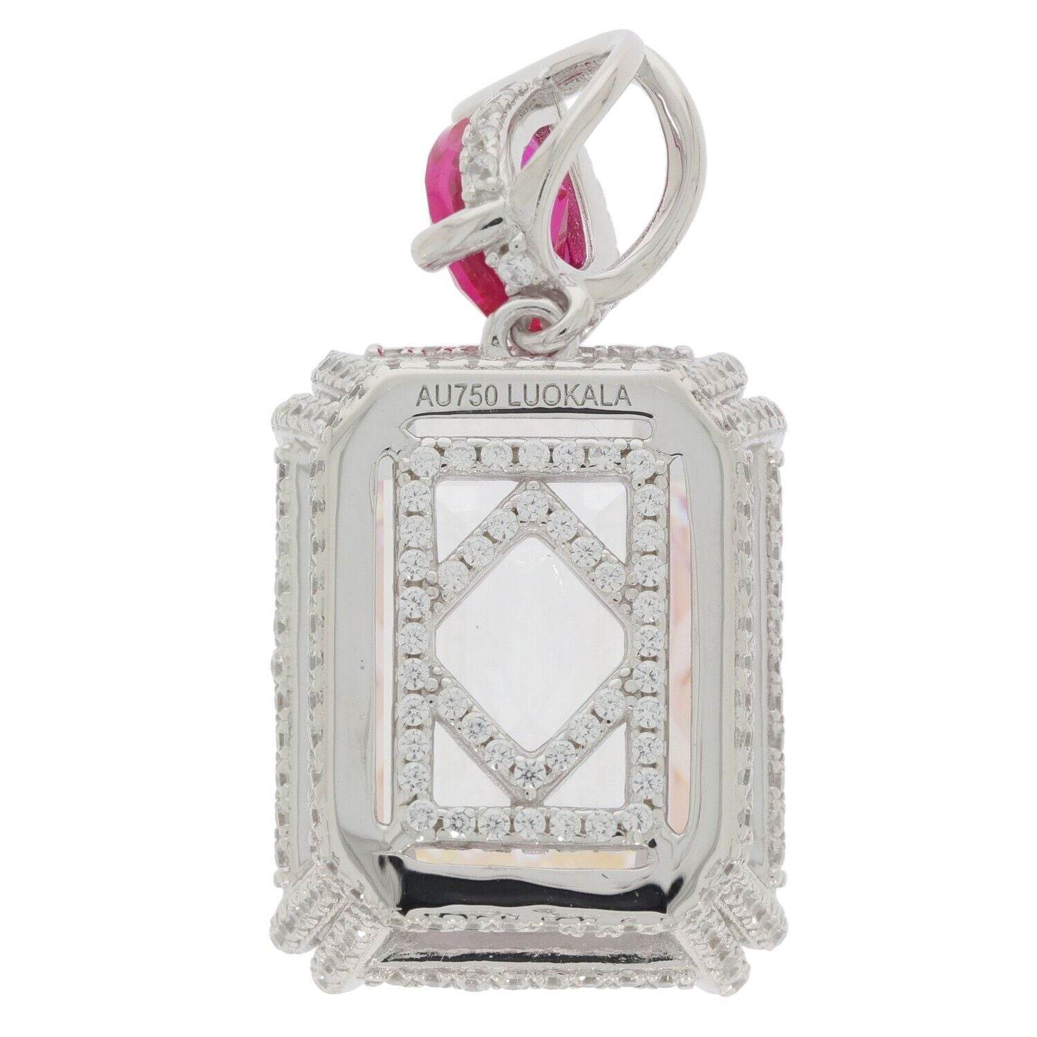 18K Gold Semi Mount Pendant Setting Emerald OCT 18x14 8x6mm White Top Diamond Accent Syzjewelry
