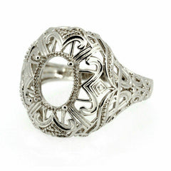 Platinum Semi Mount Ring Setting Oval OV 10x8mm Art Deco Style Syzjewelry