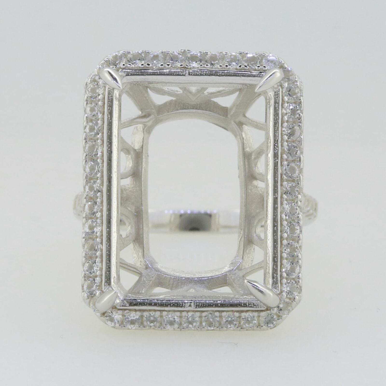 14K Gold Semi Mount Ring Setting Emerald OCT 20X15mm White Topa Diamond Accent Syzjewelry