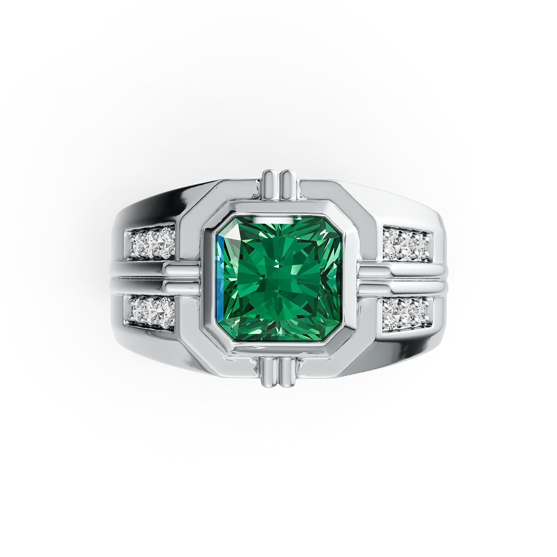 Men's Platinum Semi Mount Ring Setting Square Emearld OCT 8x8mm Diamond Accent DHJ