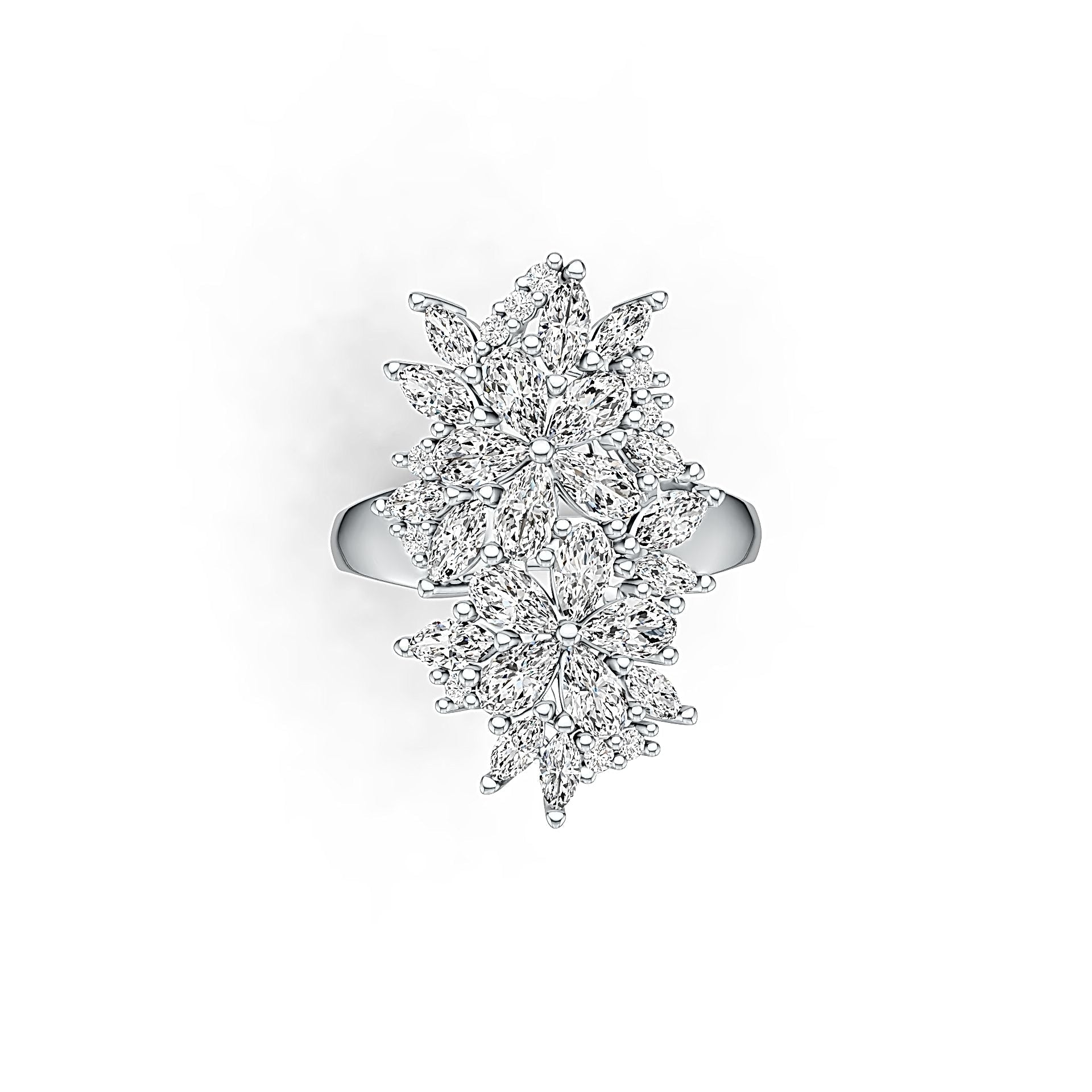 14K Gold Cluster Ring Floral Theme with White Topaz or Moissanite Diamond Accent DHJ