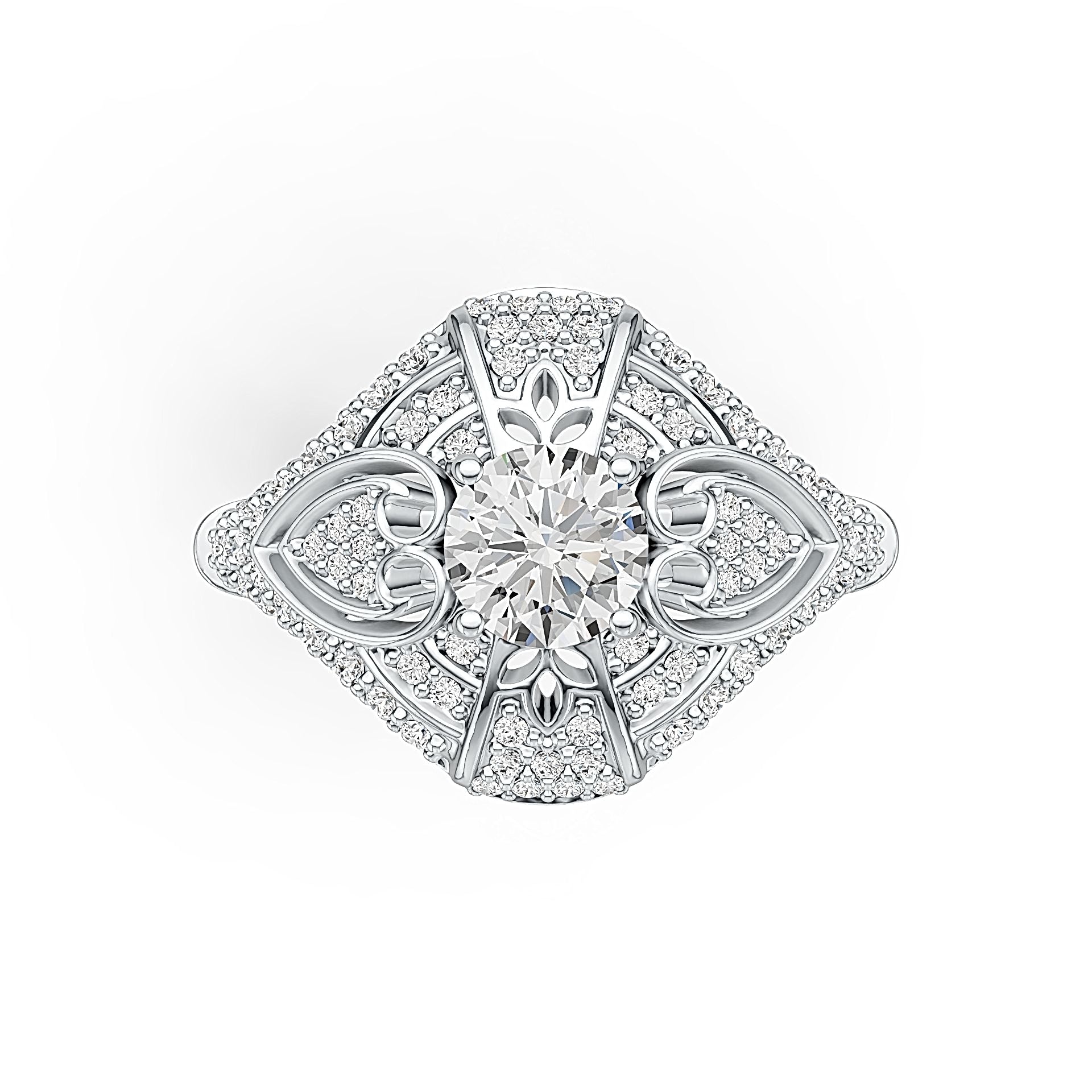 18K Gold Semi Mount Ring Setting Round RD 7X7mm with White Topaz Diamond Accent DHJ