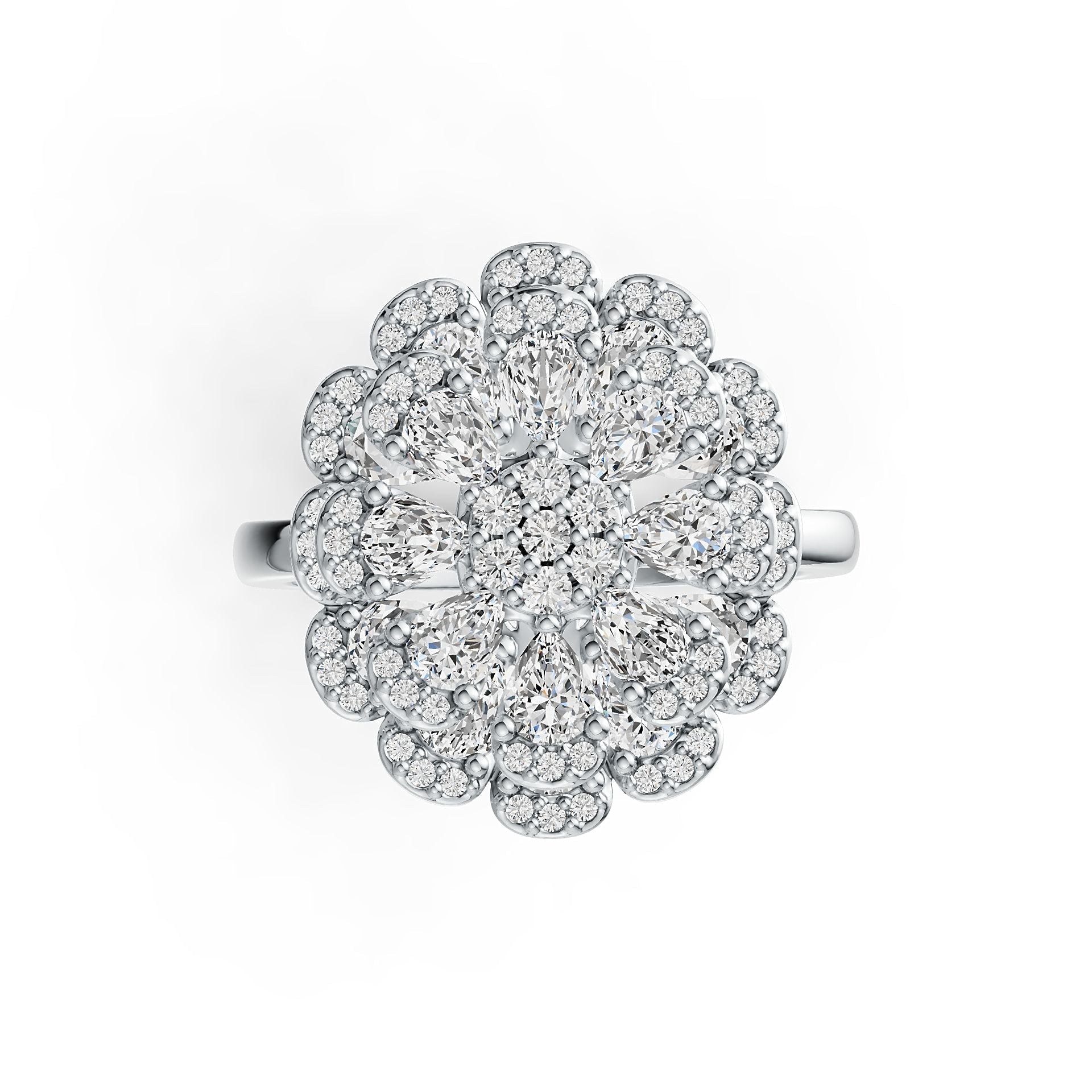 18K Gold Semi Mount Ring Setting Pear PE 4X3mm Flower Theme Diamond Accent DHJ