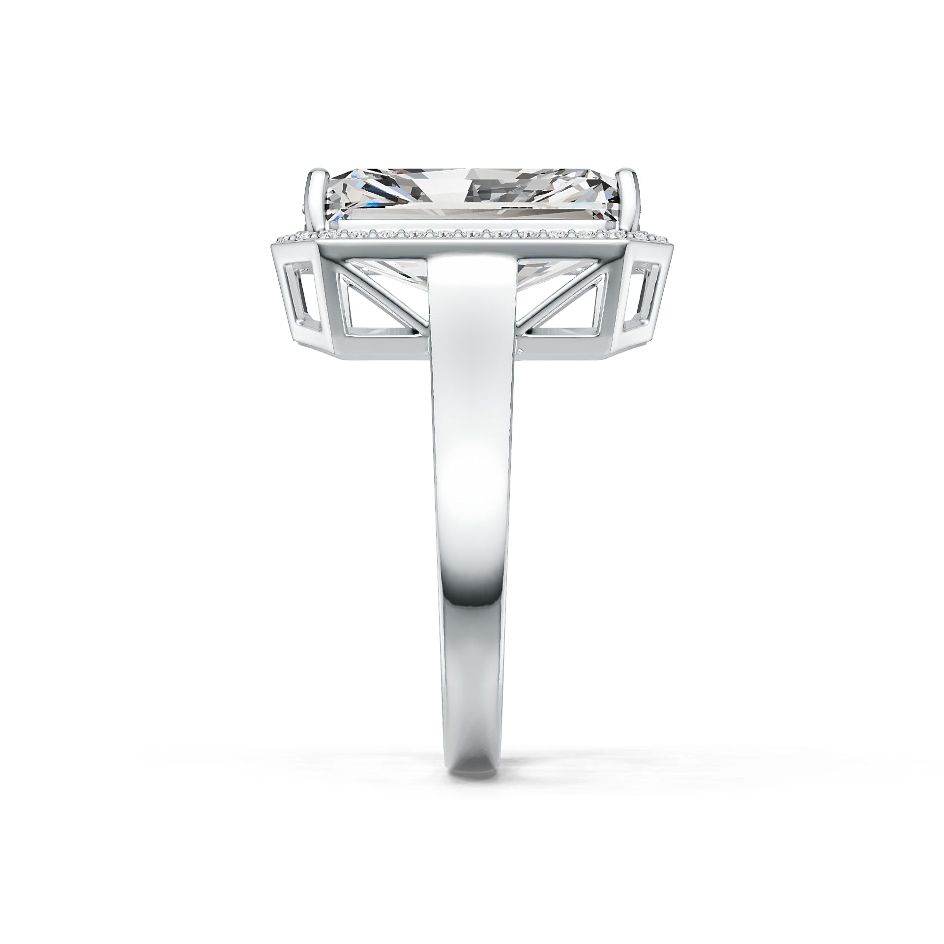 Sterling Silver Semi Mount Ring Setting Emerald OCT 16X10mm Halo DHJ