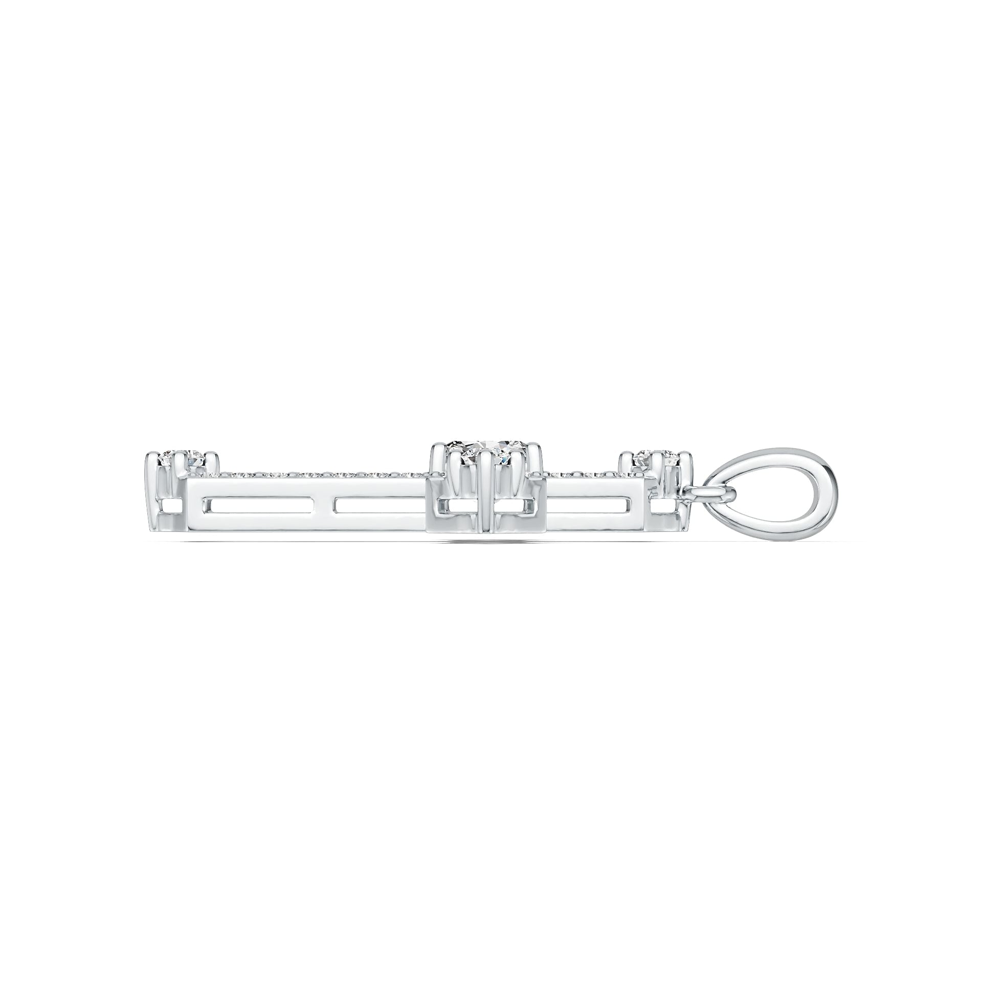 Platinum Semi Mount Pendant Setting Emerald OCT 5X5mm Cross Theme Diamond Accent DHJ