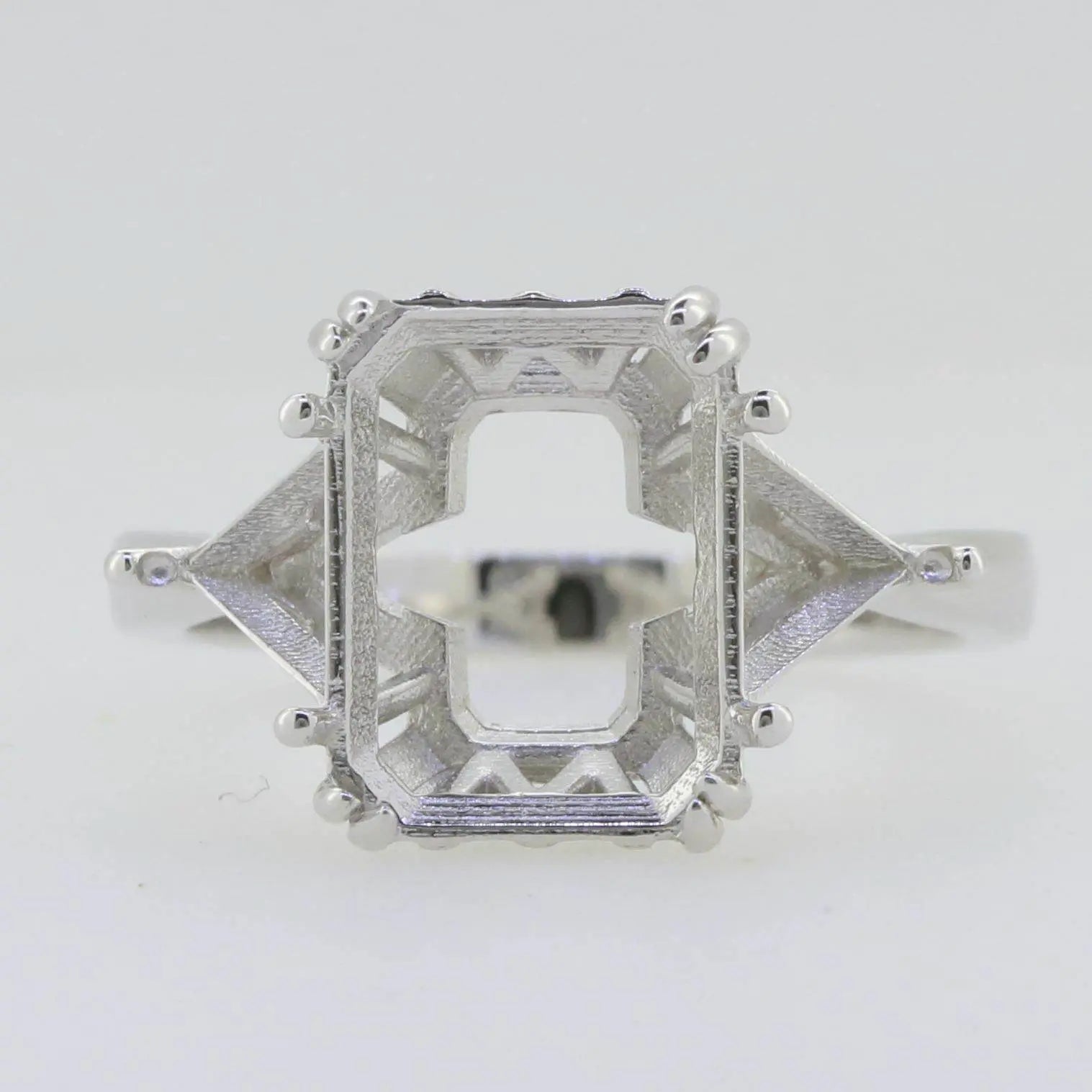 Platinum Semi Mount Ring Setting Emerald OCT 12X9mm Tri 5x5mm 3 Stones Diamond Accent DHJ