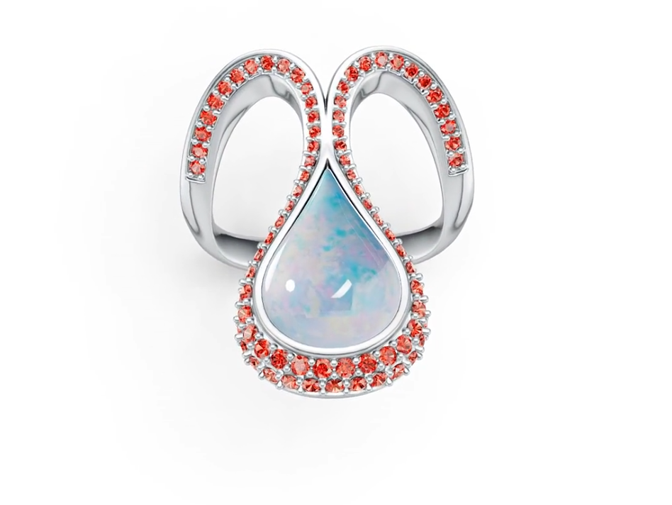 10K Gold Semi Mount Ring Setting Cabochon PE 14X10mm with White Topaz Moissanite Accent DHJ