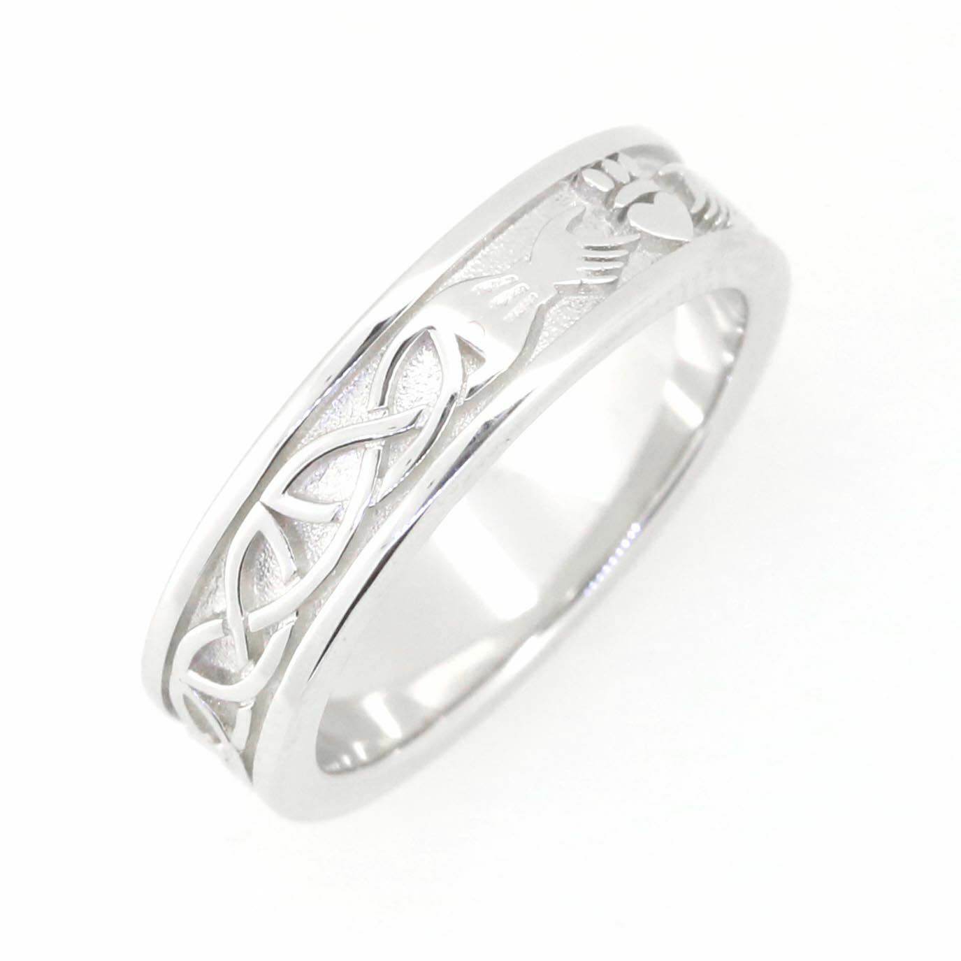 14K Gold 5mm Wide Claddagh Band Celtic Knot Band Ring Full Enternity Syzjewelry