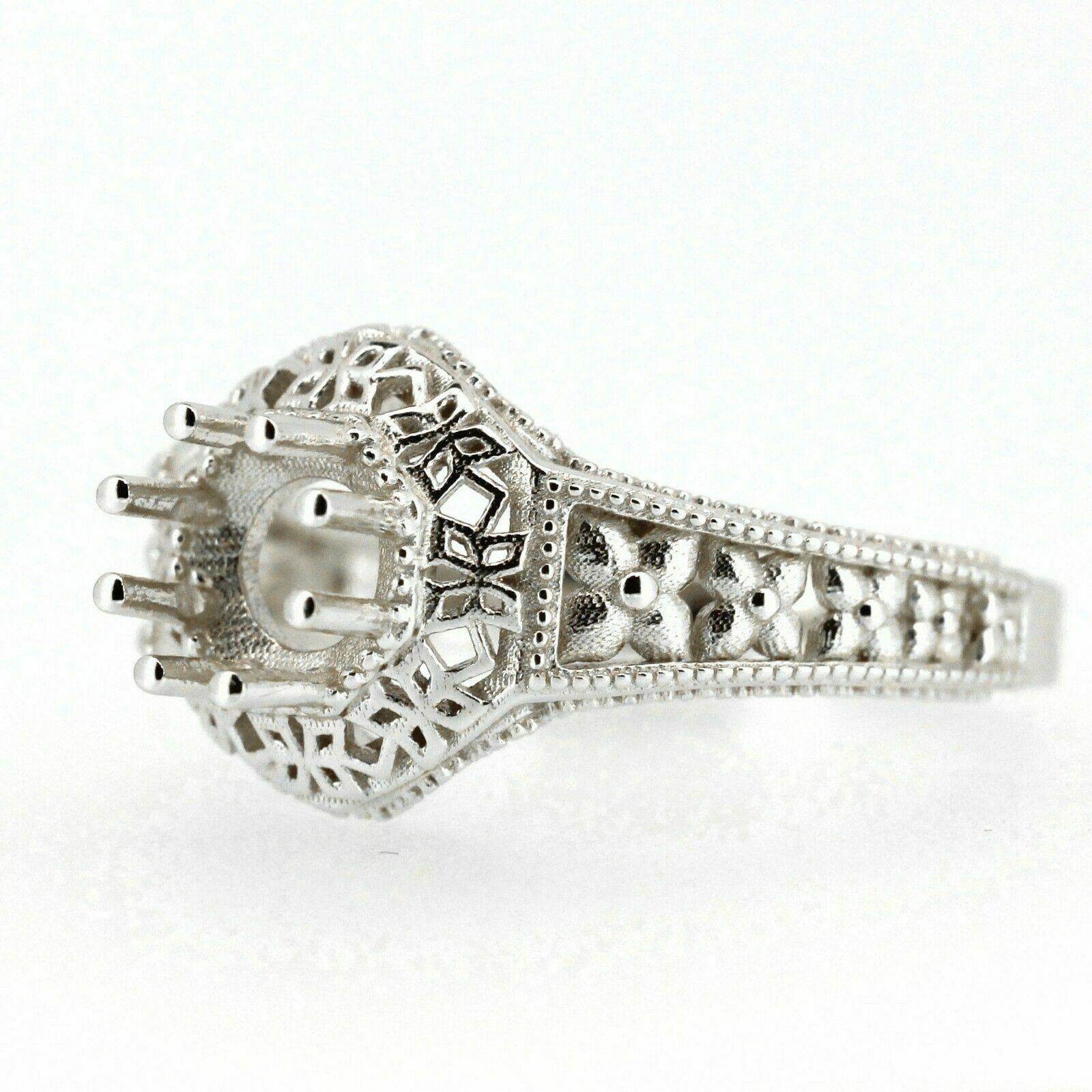 Platinum Semi Mount Ring Setting Round RD 6x6mm Art Deco Style Syzjewelry