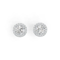 10K Gold Semi Mount Earrings Setting Round RD 6x6mm Halo Stud Moissanite Accent DHJ