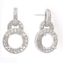 18K Gold Semi Mount Earrings Setting Round RD 6x6mm Halo Drop Diamond Accent Syzjewelry