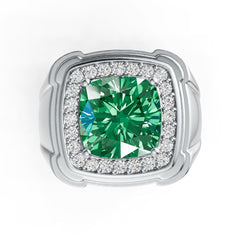 18K Gold Semi Mount Men's Ring Setting Cushion CU 10X10mm Halo Diamond Accent DHJ