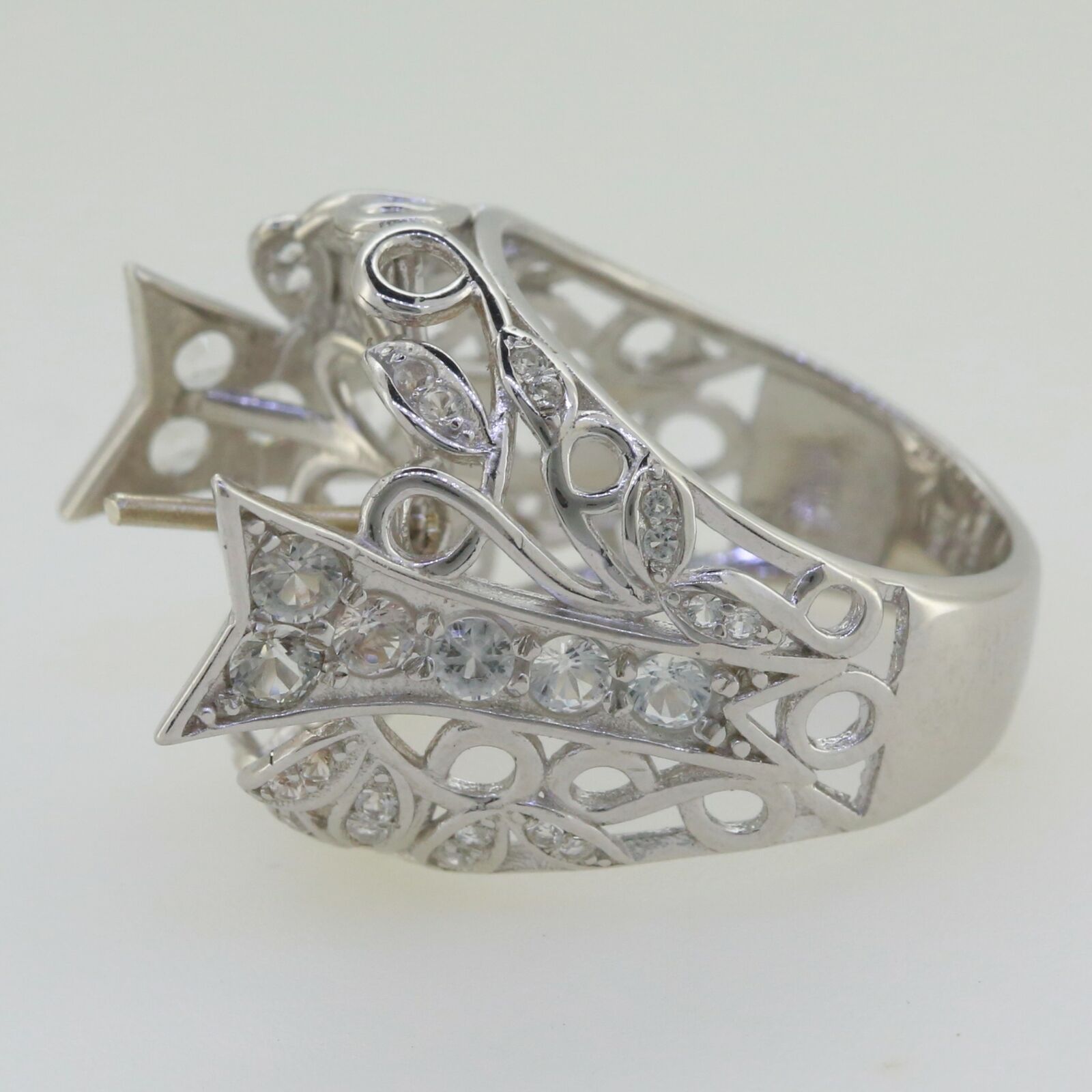 Art Nouveau Style 14K Gold Semi Mount Ring Setting for Pearl Round Rd 15x15mm w/ Diamond Accent Syzjewelry