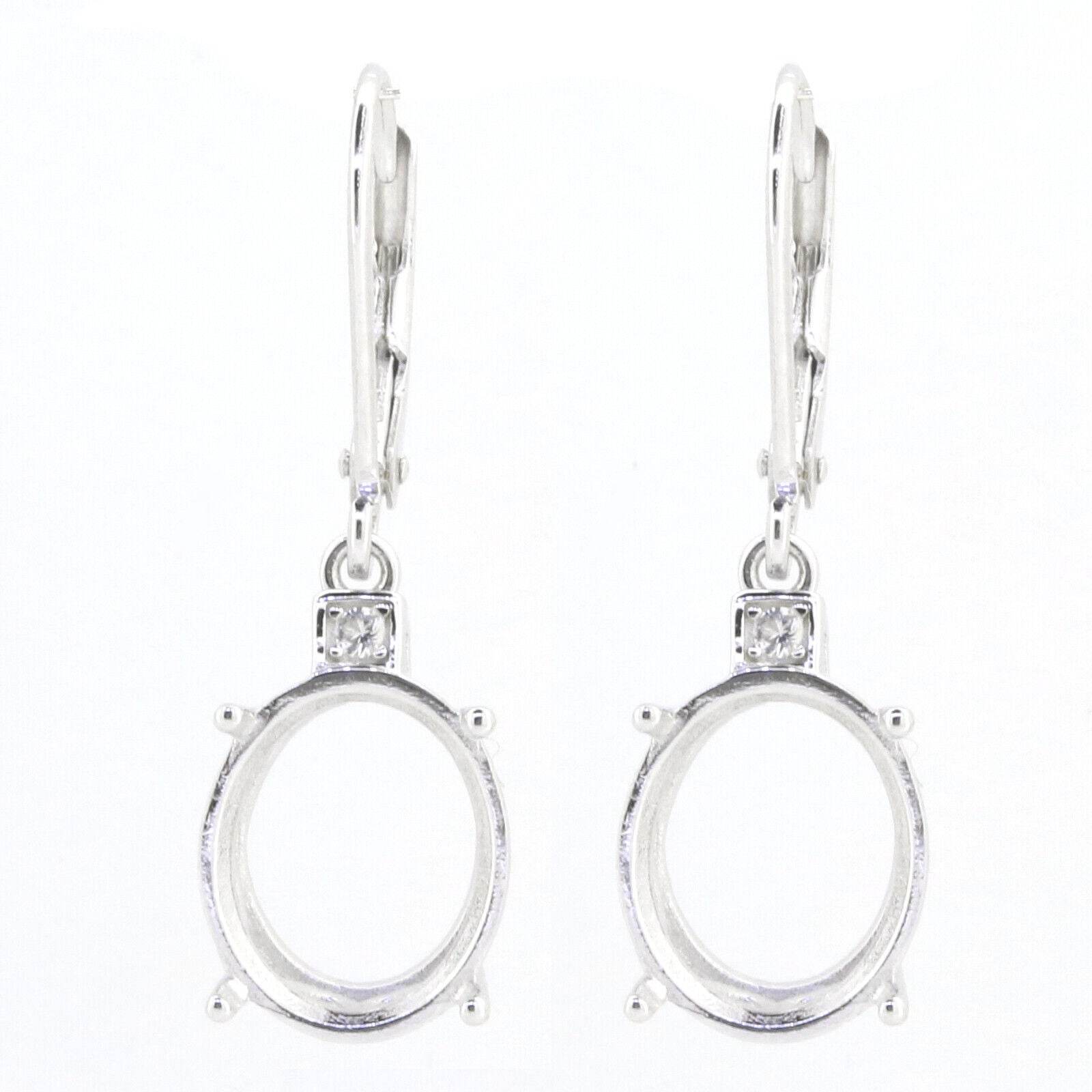Platinum Semi Mount Earrings Setting Oval OV 12X10mm Leverback Diamond Accent Syzjewelry