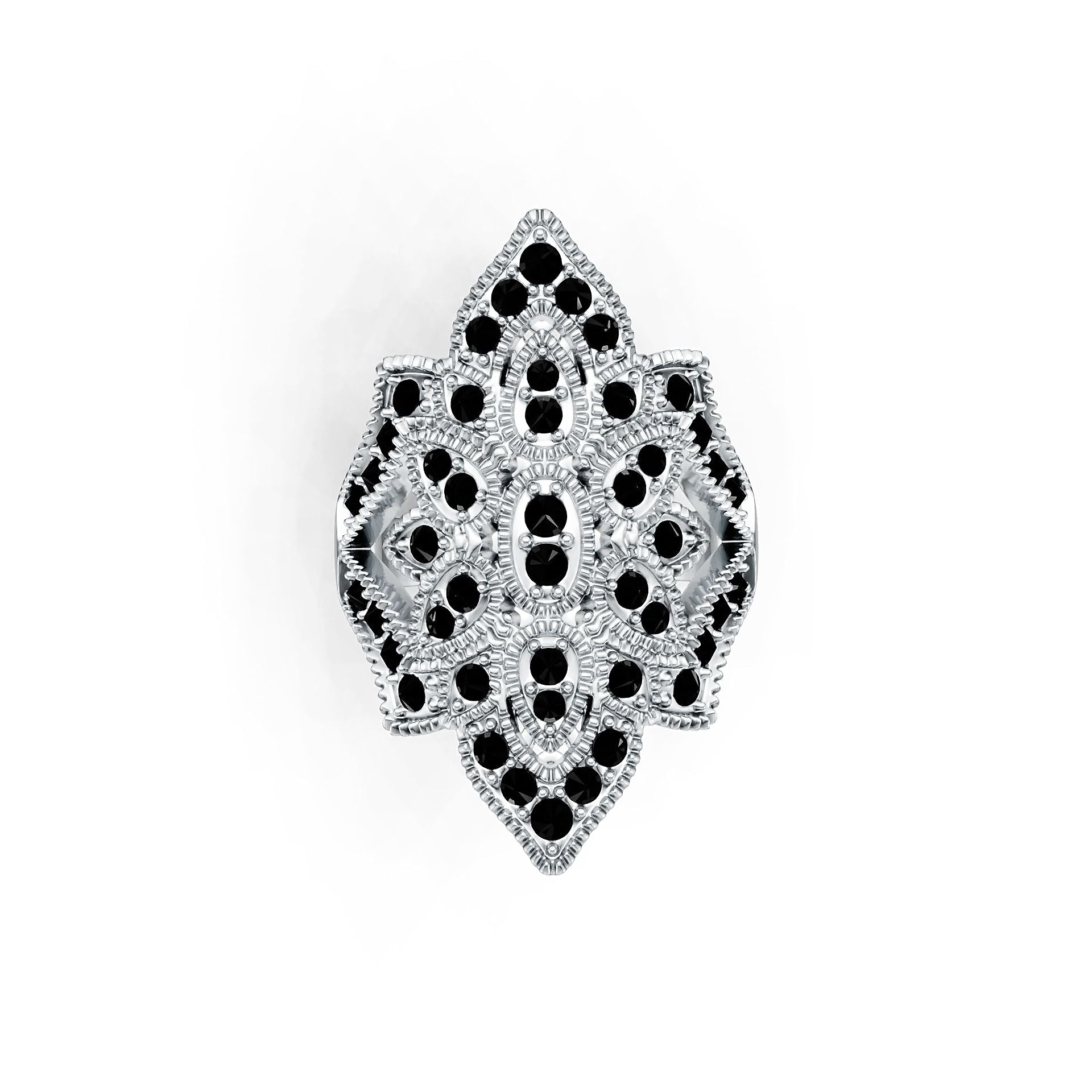 18K Gold Cocktail Ring with or Moissanite Art Deco Diamond Accent DHJ