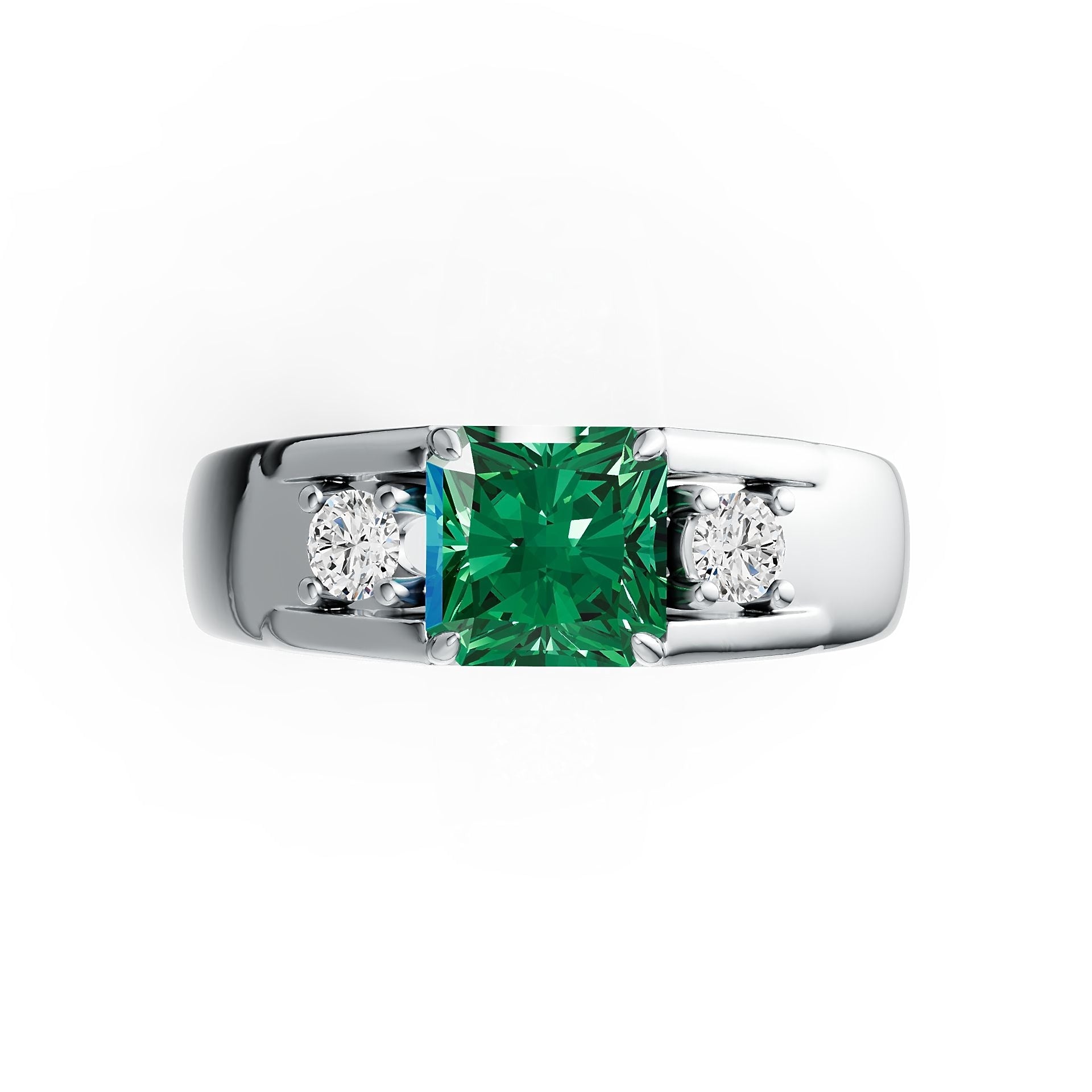 Men's 14K Gold Semi Mount Ring Setting Princess SQ 7X7mm RD 3.5mm 3-Stone Diamond Accent DHJ