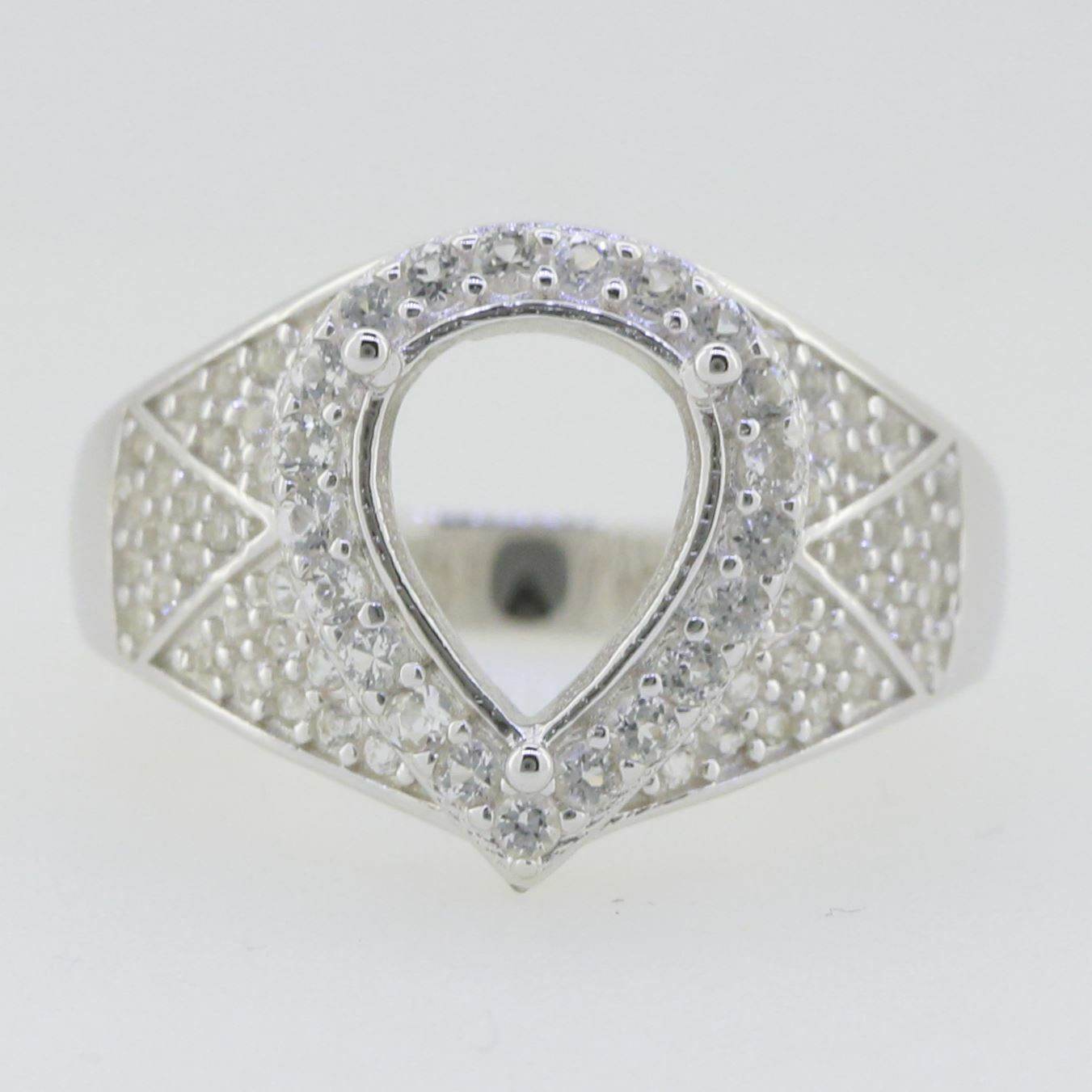 Platinum Semi Mount Ring Setting Pear PE 10X8mm Diamond Accent Syzjewelry