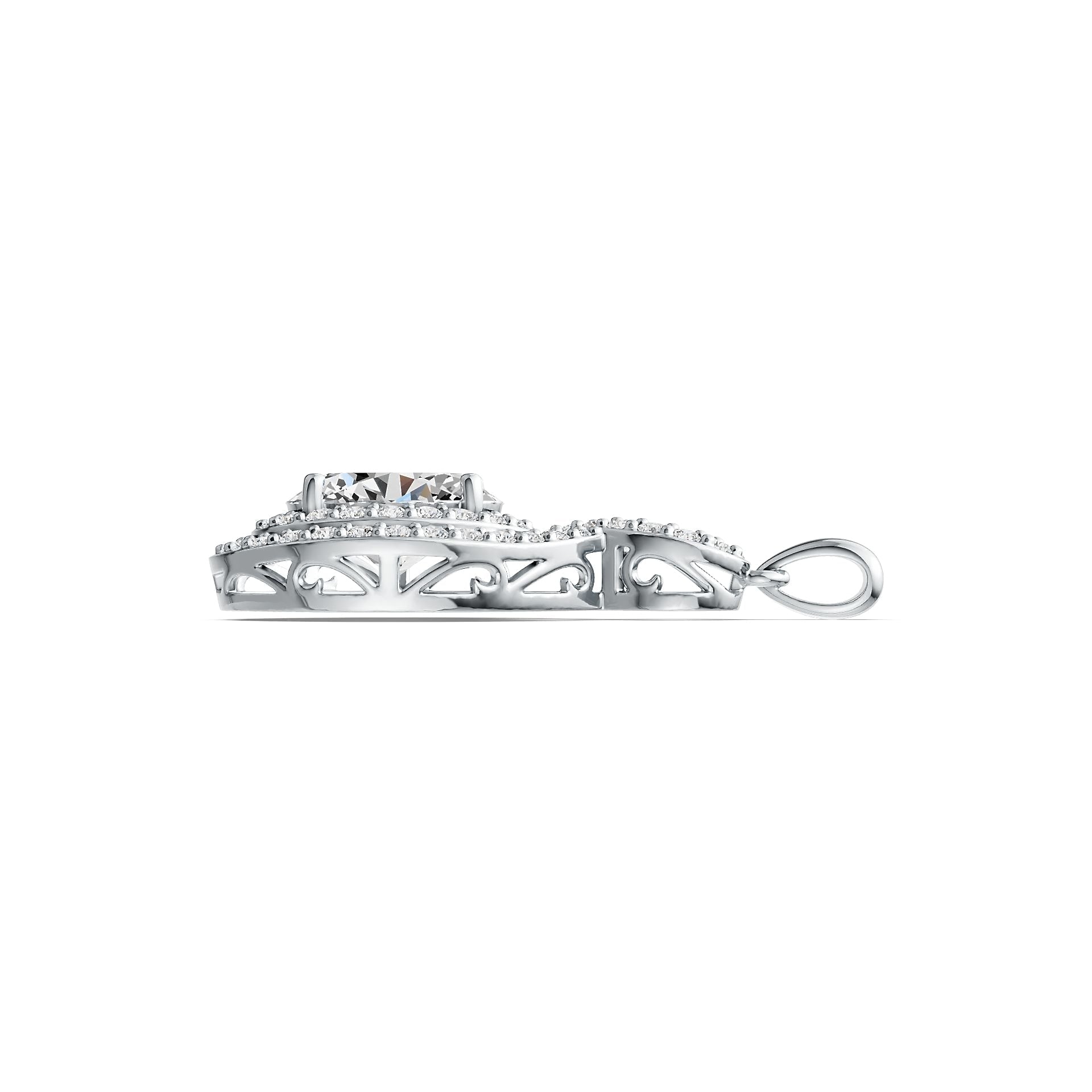 Platinum Semi Mount Pendant Setting Oval OV 10X8mm Double Halo Diamond Accent DHJ