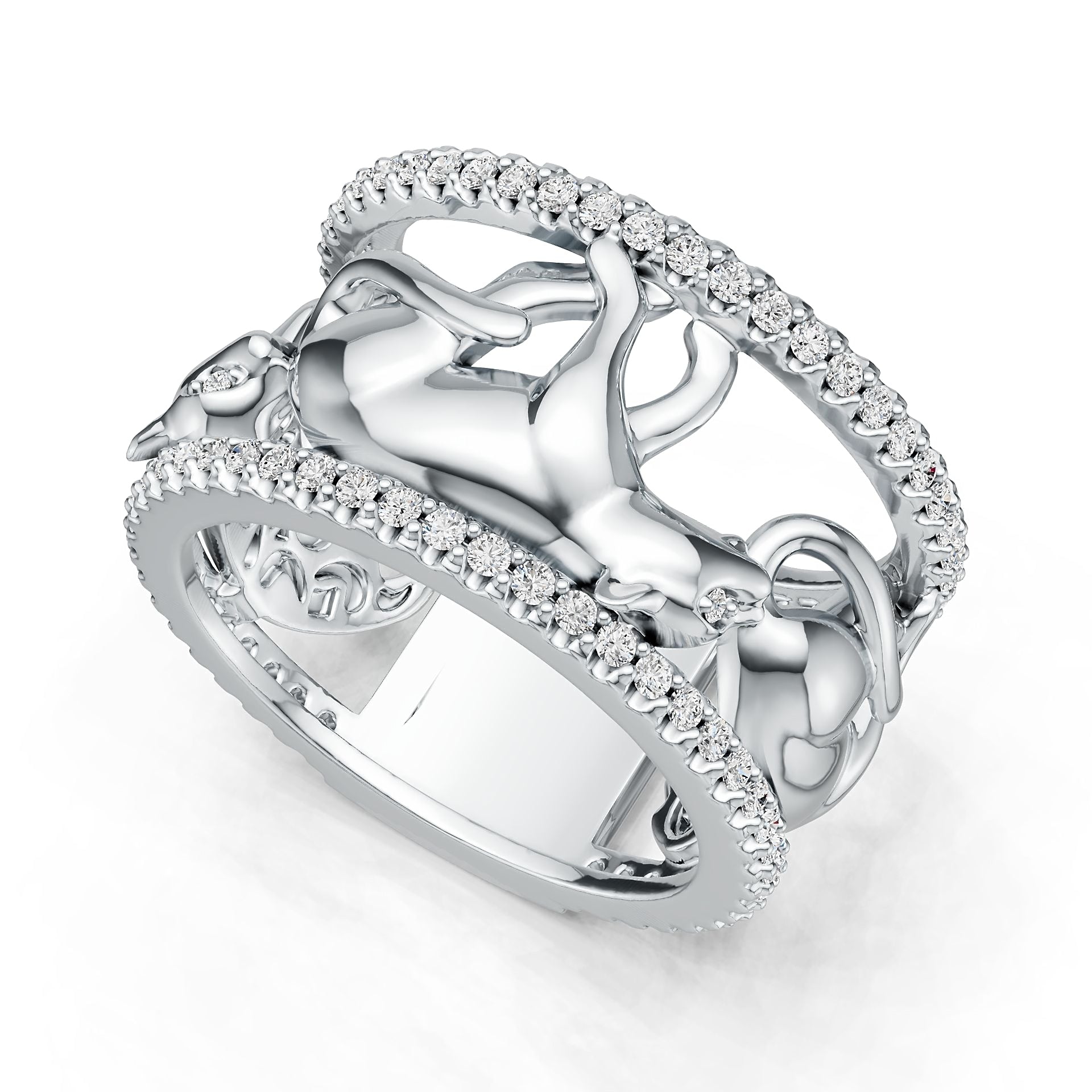 18K Gold Ring with or Moissanite Walking Panther Theme Diamond Accent DHJ