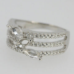 14K Gold Semi Mount Ring Setting Marquise MQ 6X3mm 3 Stone Diamond Accent DHJ