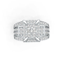 Platinum Engagement Ring Cluster with White Topaz or Moissanite Men's Ring Diamond Accent DHJ