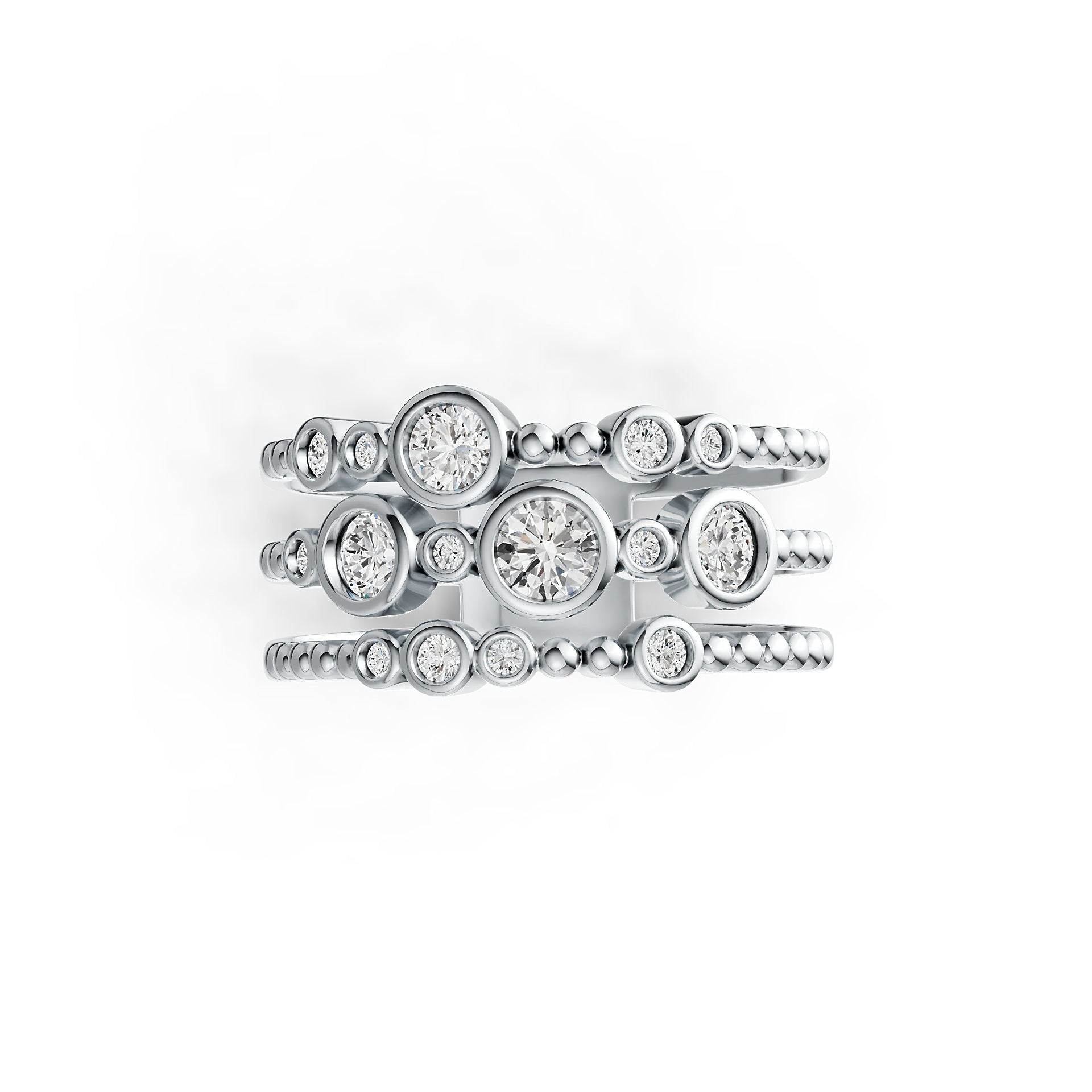 10K Gold Semi Mount Ring Setting Round RD 4x4mm 3 Band Flush Bezel Band Ring Moissanite Accent DHJ