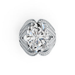 18K Gold Semi Mount Ring Setting Oval OV 16X12mm with Split Shank Diamond Accent DHJ