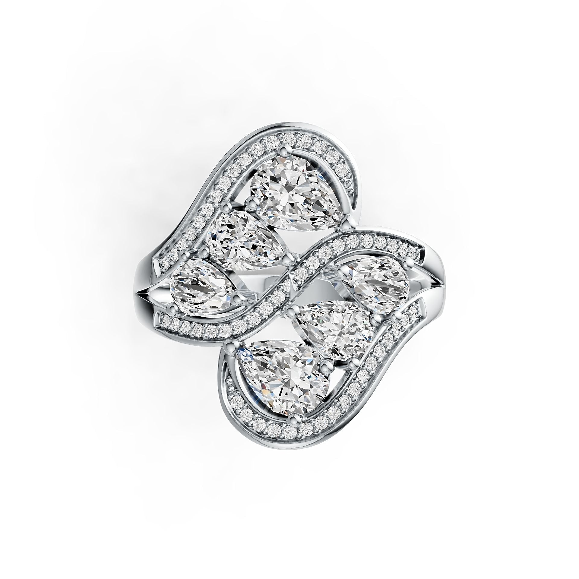 10K Gold Semi Mount Ring Setting Pear PE 7X5mm PE 6X4mm Moissanite Accent DHJ
