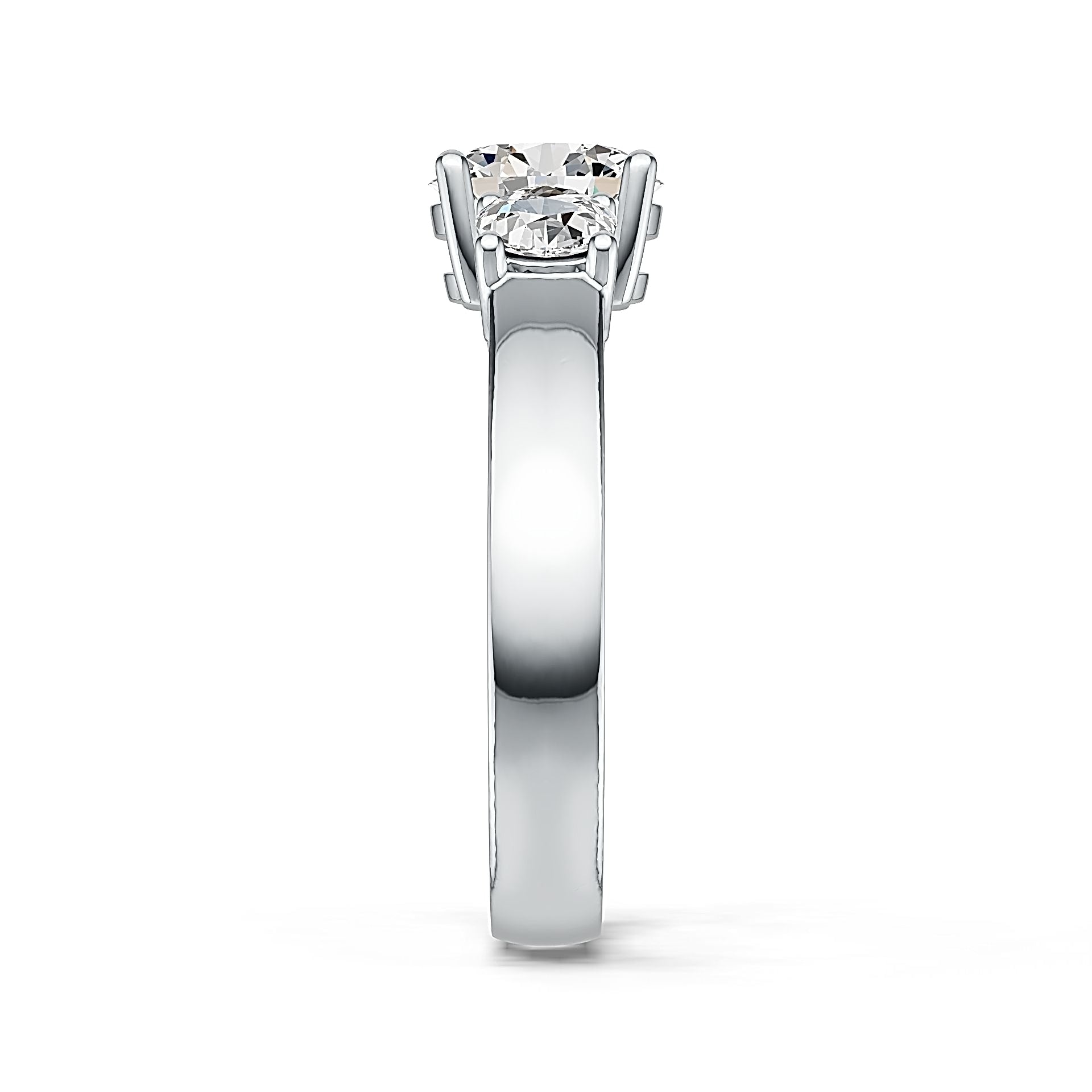 Sterling Sliver Semi Mount Ring Setting Oval OV 7x6mm RD 4x4mm 3 Stone Ring Syzjewelry