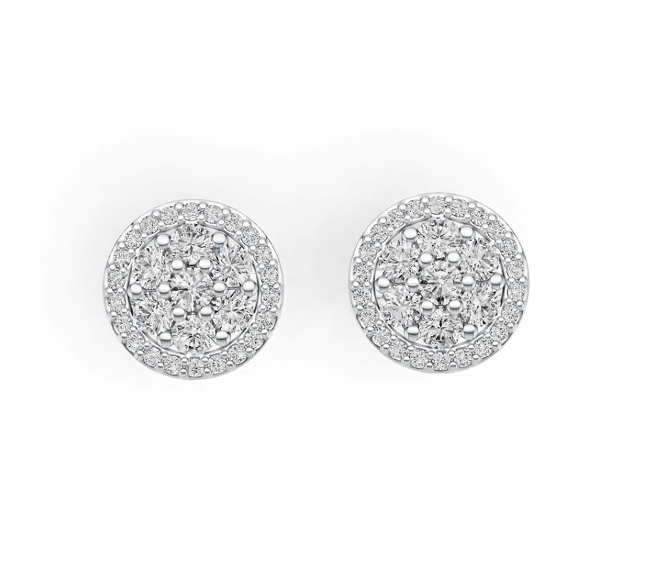 10K Gold Earrings Cluster Round Stud with White Topaz or Moissanite Moissanite Accent DHJ