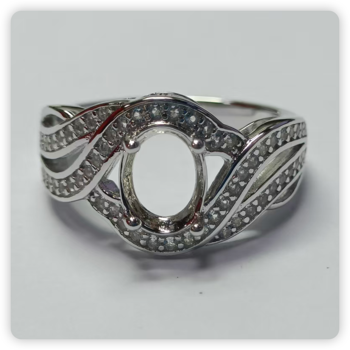 10K Gold Semi Mount Ring Setting Oval OV 8X6mm Swirl Shank Moissanite Accent DHJ