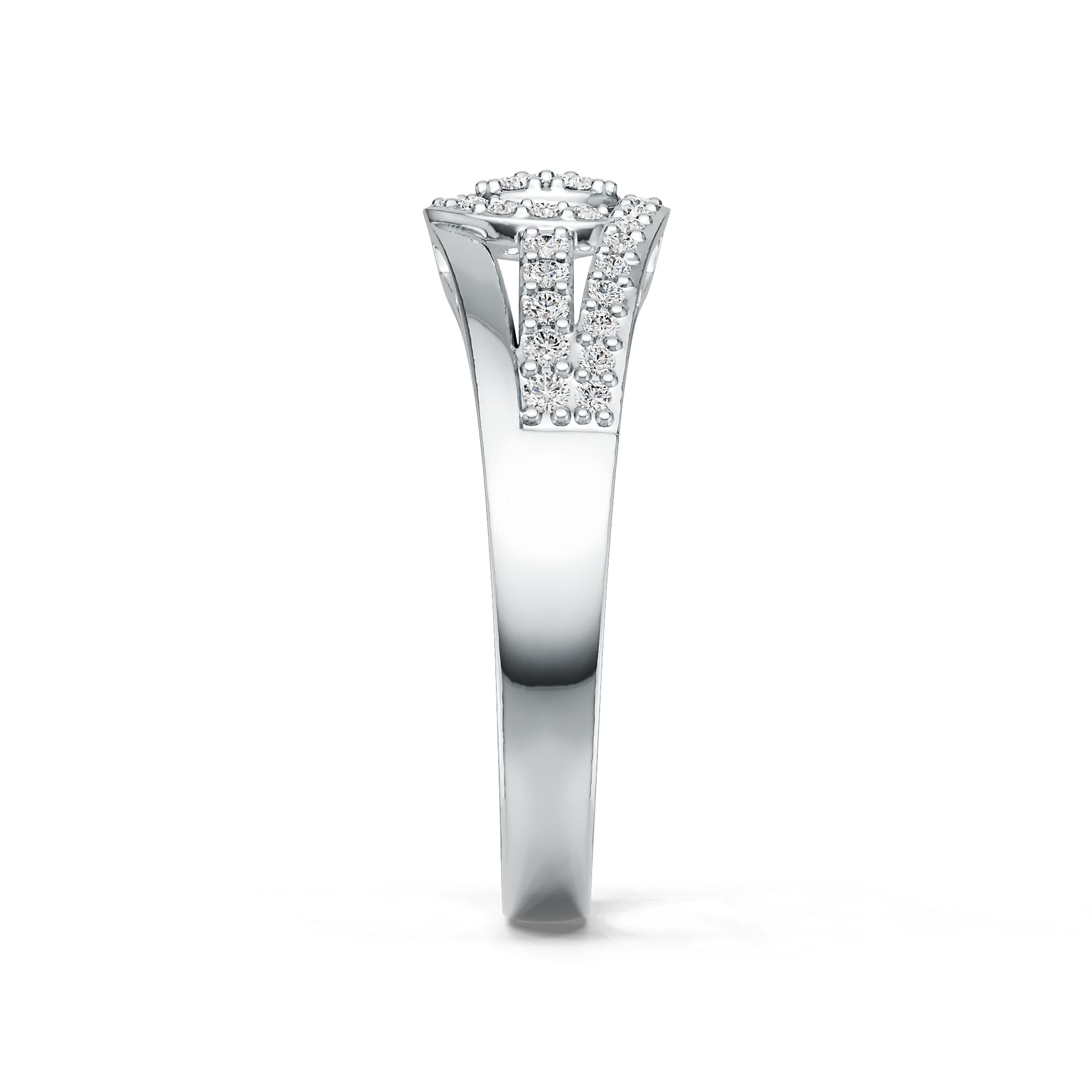 Sterling Silver Ring with White Topaz or Moissanite Halo Split Shank DHJ