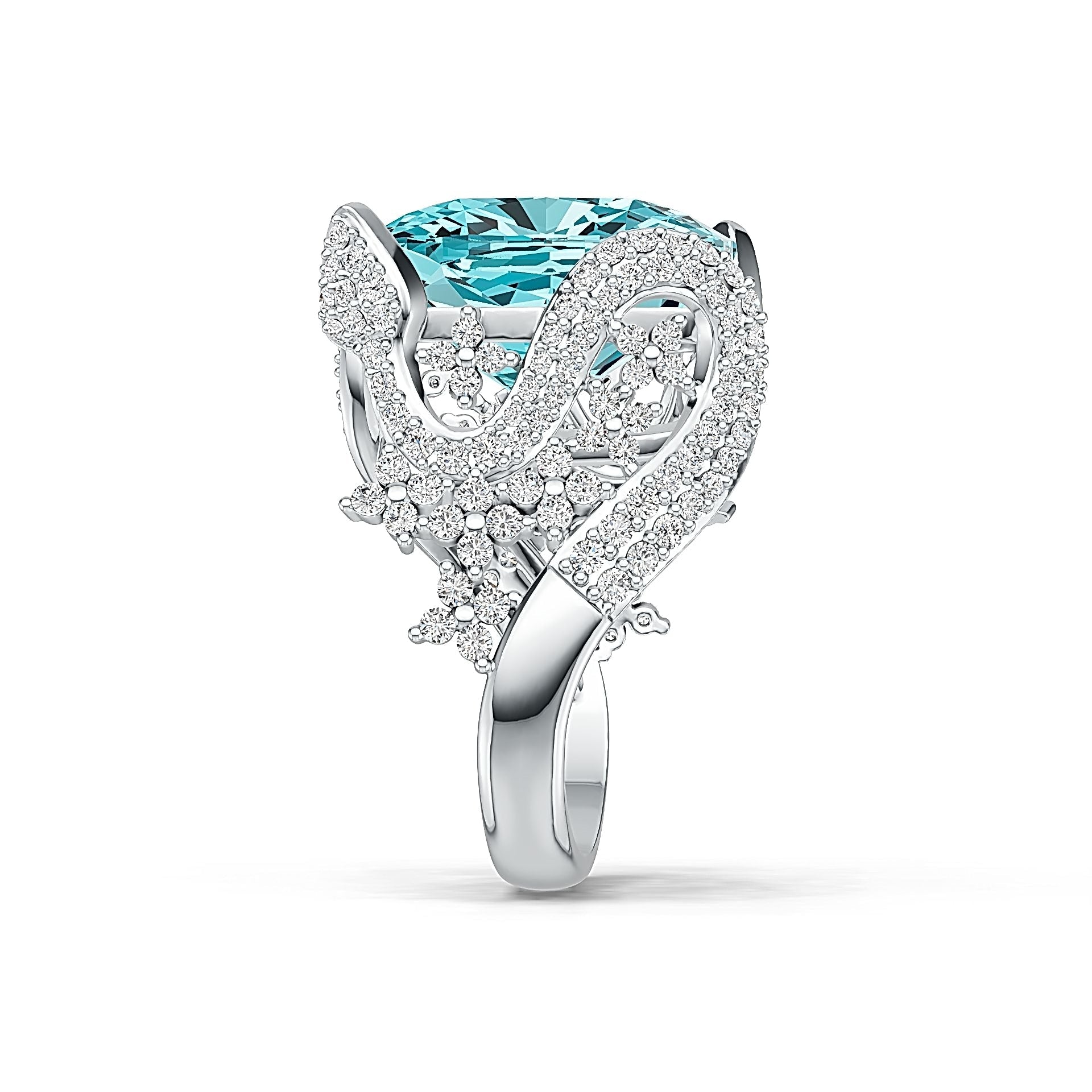 Platinum Semi Mount Ring Setting Cushion CU 16X12mm Serpentine Diamond Accent DHJ