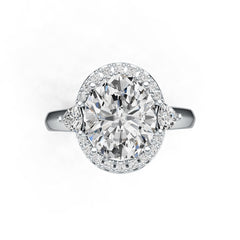 10K Gold Semi Mount Ring Setting Oval OV 12X10mm TRI 4X4mm Moissanite Accent DHJ