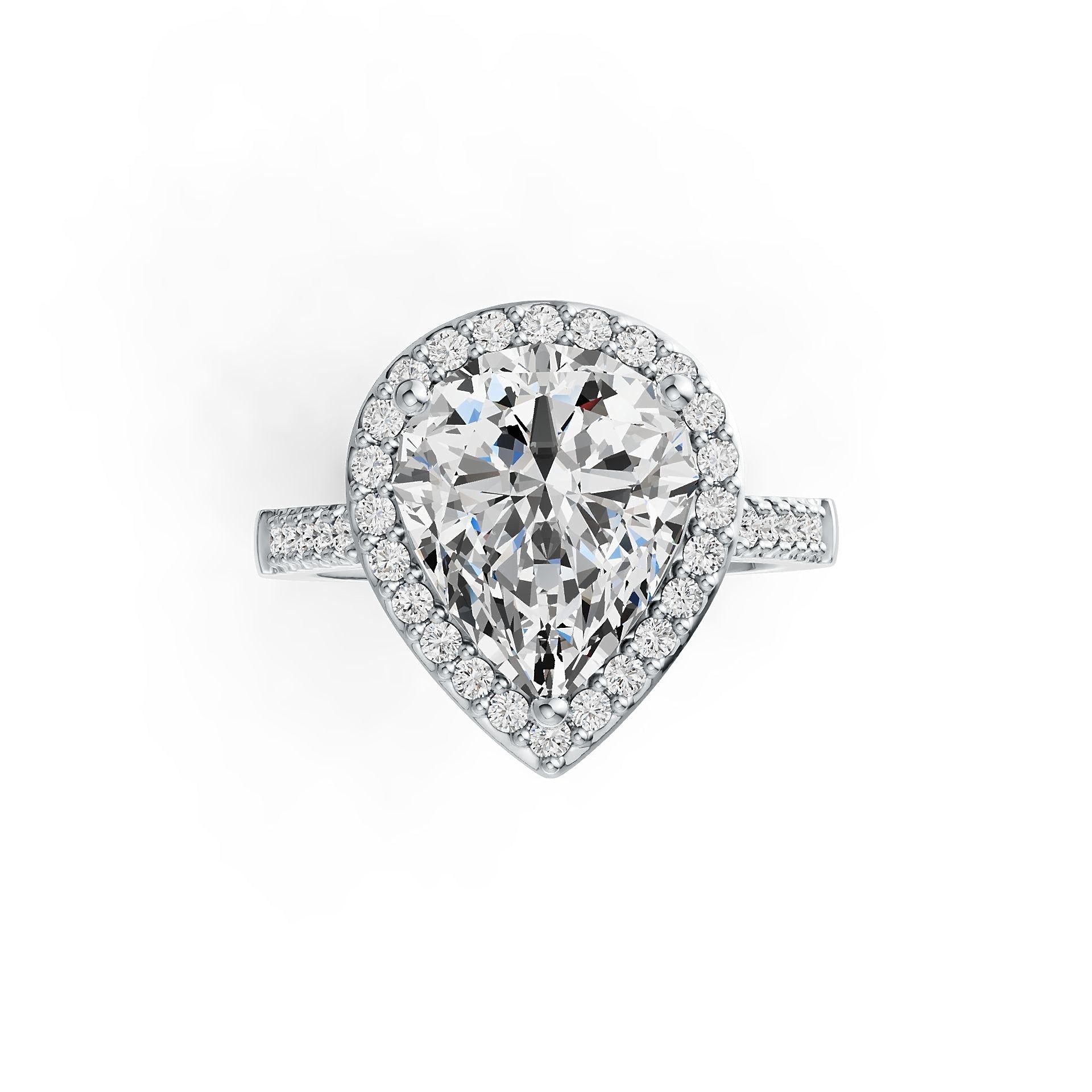 18K Gold Semi Mount Ring Setting Pear PE 12X10mm Halo Diamond Accent DHJ