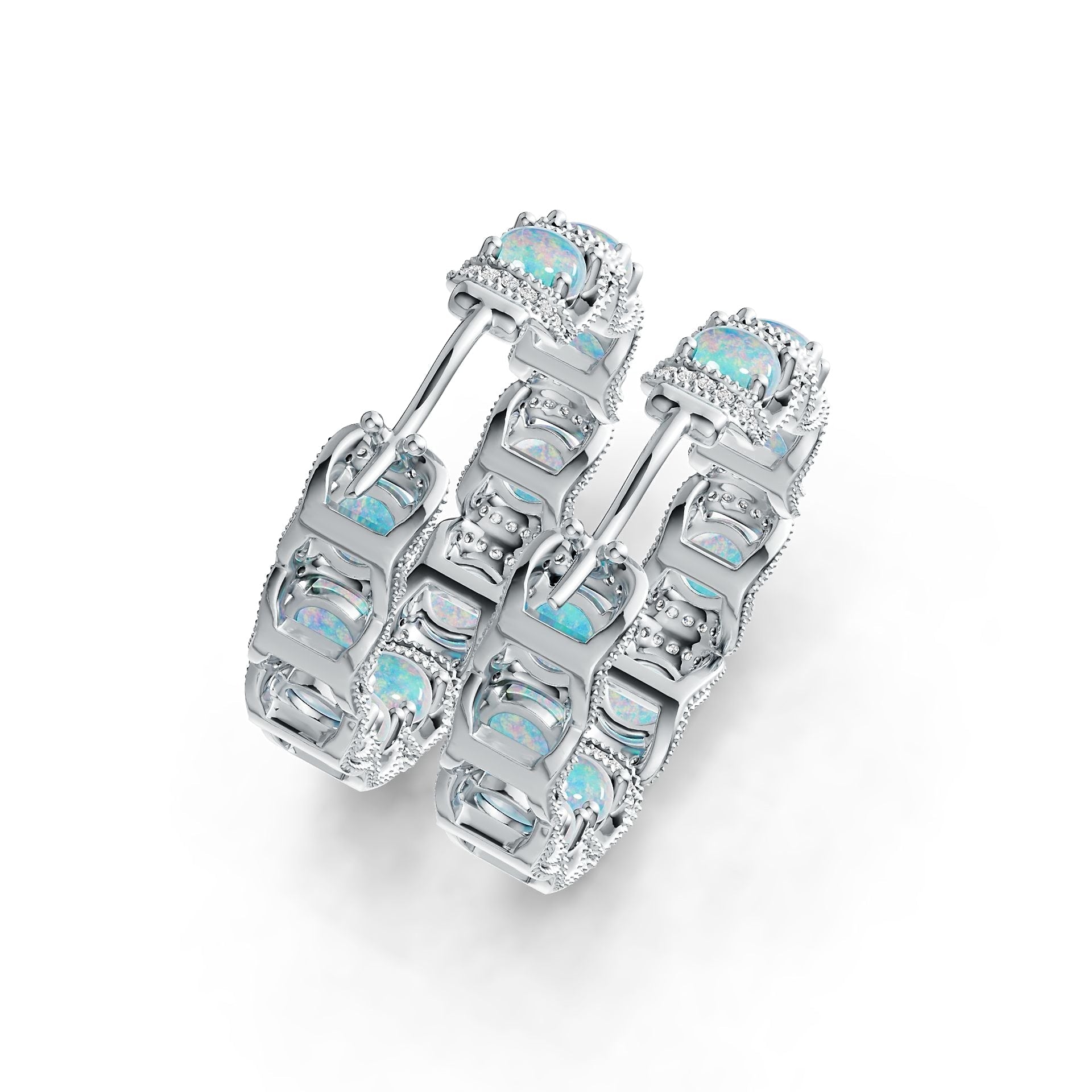 Platinum Semi Mount Earrings Setting Round RD 5x5mm Cabochon Diamond Accent DHJ