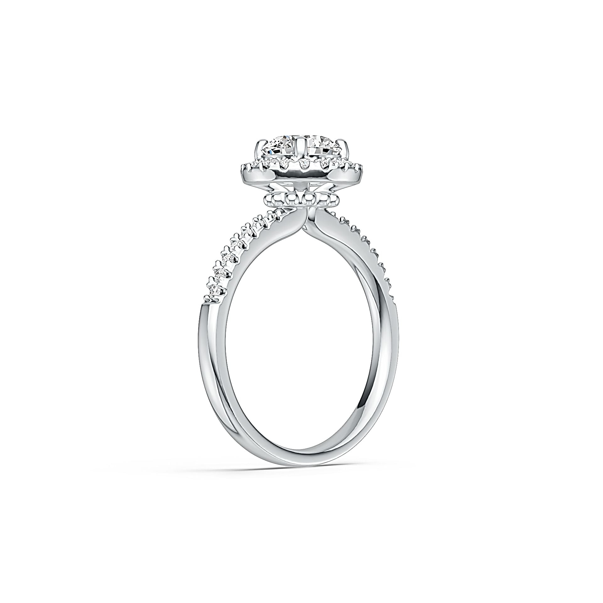 10K Gold Semi Mount Ring Setting Round RD 6.5x6.5mm Hidden Halo Engagement Ring for 1 Carat Diamond Moissanite Accent DHJ
